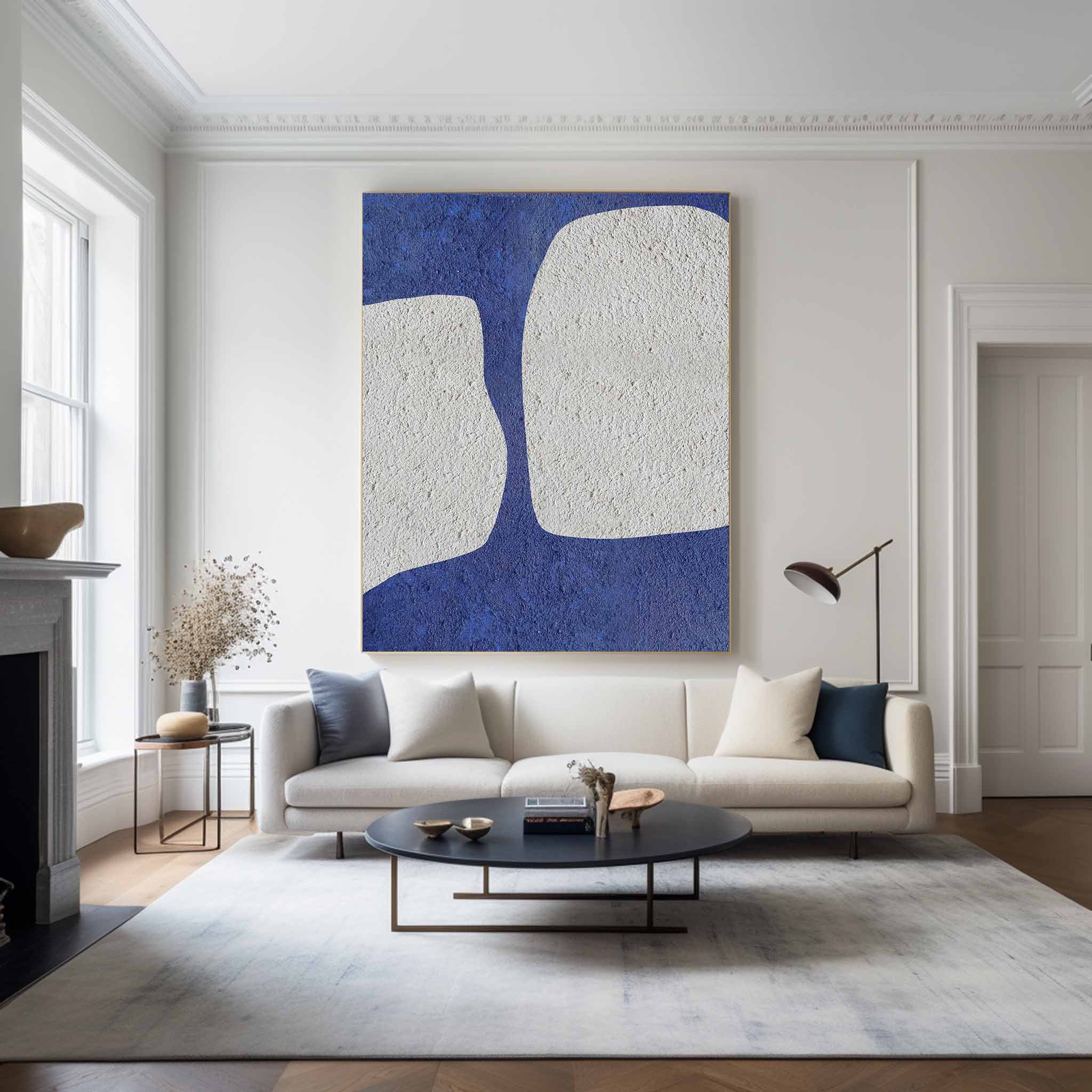 Large Blue And White Minimalist Painting ABAV61 - Neutralighting