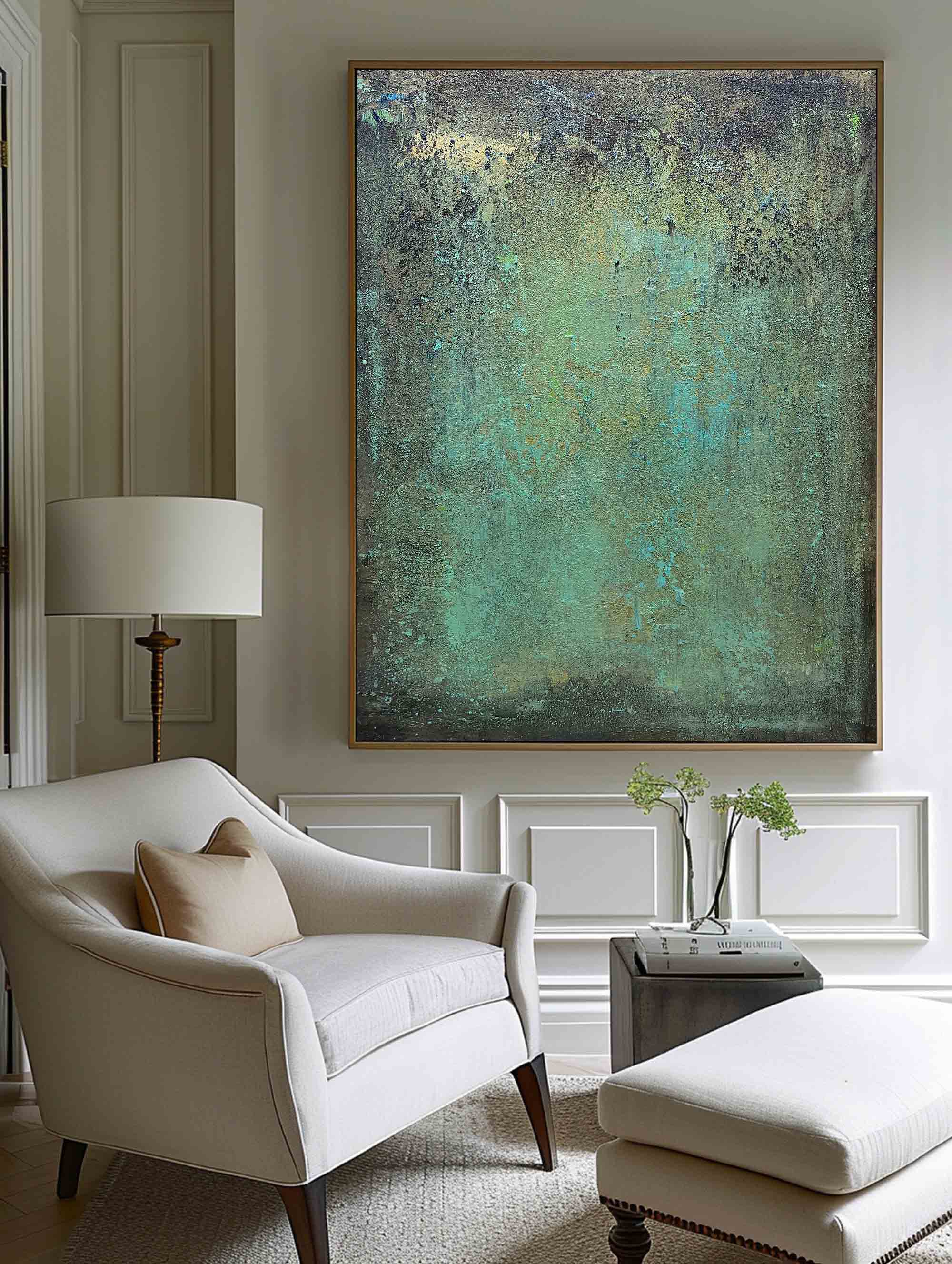 Teal Green Patina Abstract Textured Wall Art