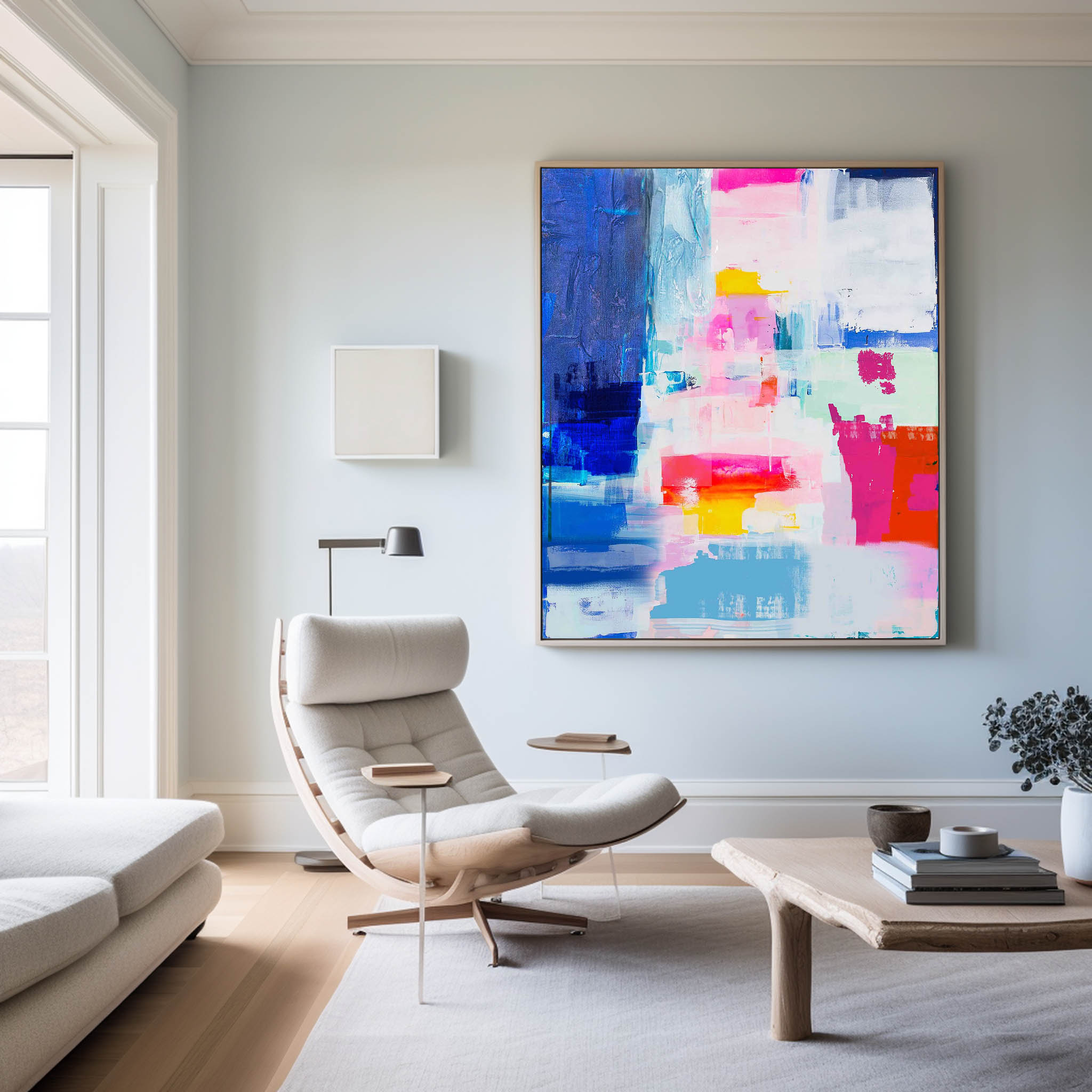 Vibrant Pink & Blue Abstract Painting Vertical