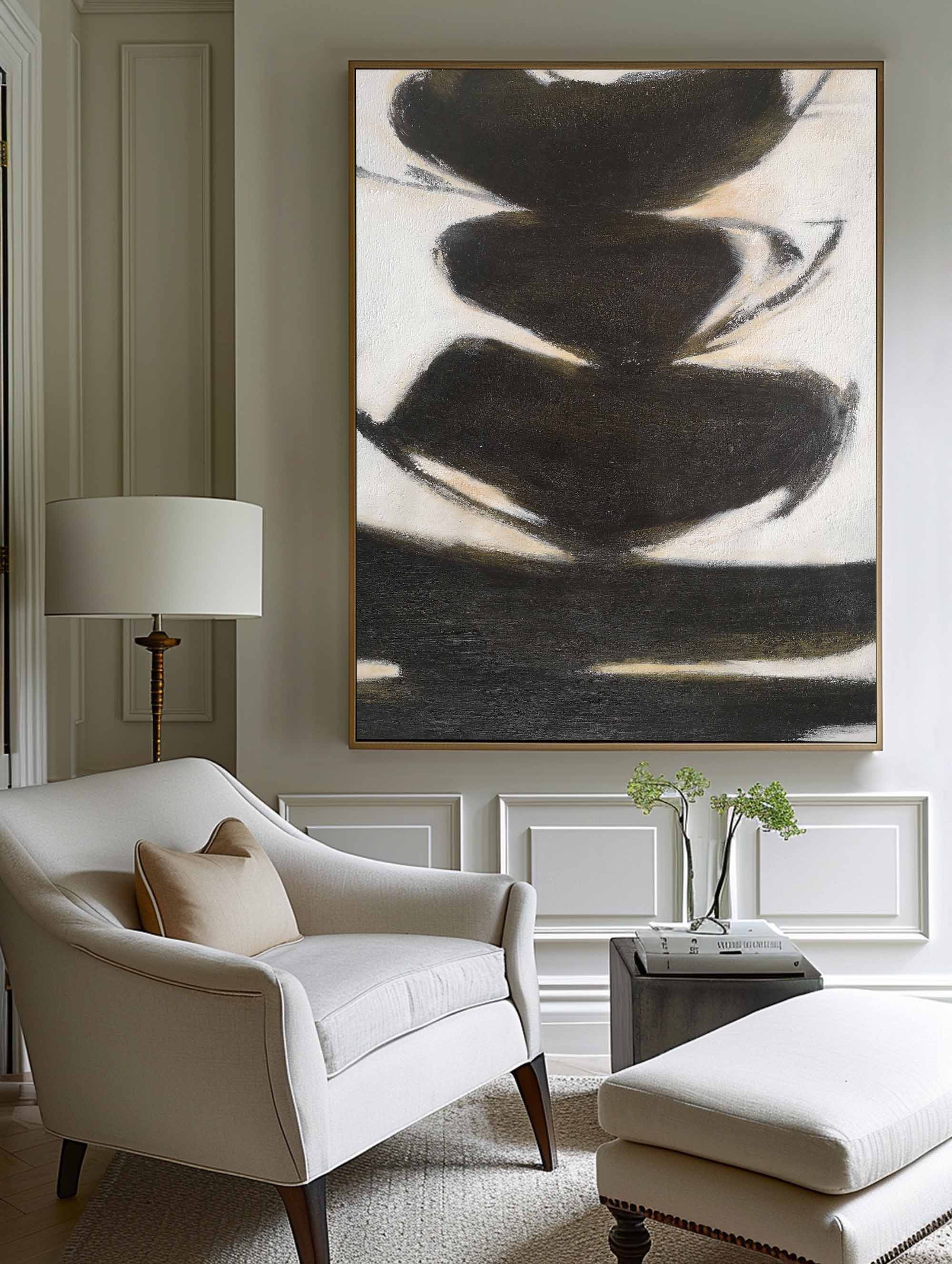 Black‑Beige Vertical Stack‑Shape Brush‑Stroke Textured Artwork