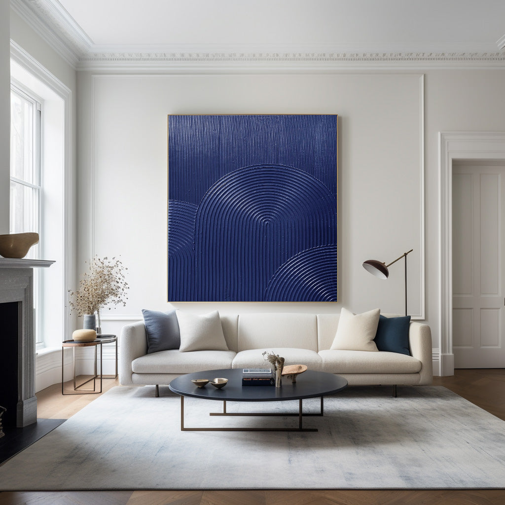 Wall Art Navy Blue Arched Lines Geometric Minimalist Texture Living Room | Neutralighting