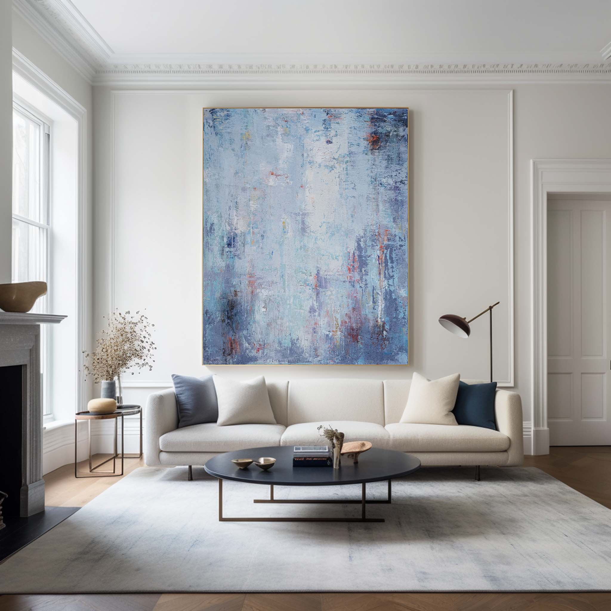 Blue‑White‑Red Vertical Abstract  Rough Distressed‑Layer Texture Artwork