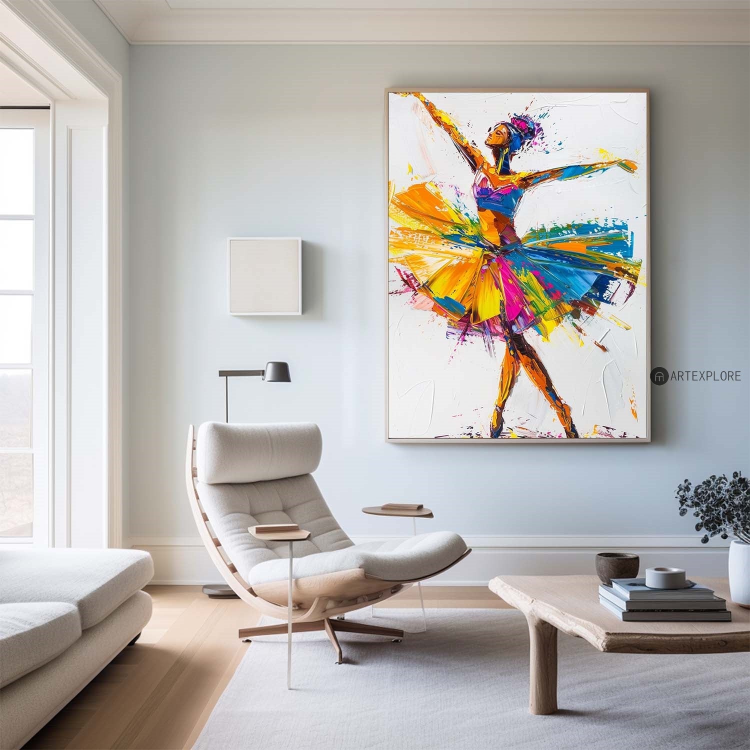 Vibrant Ballet Dancer Figure Splash‑Color Dynamic Brushstroke Textured Artwork