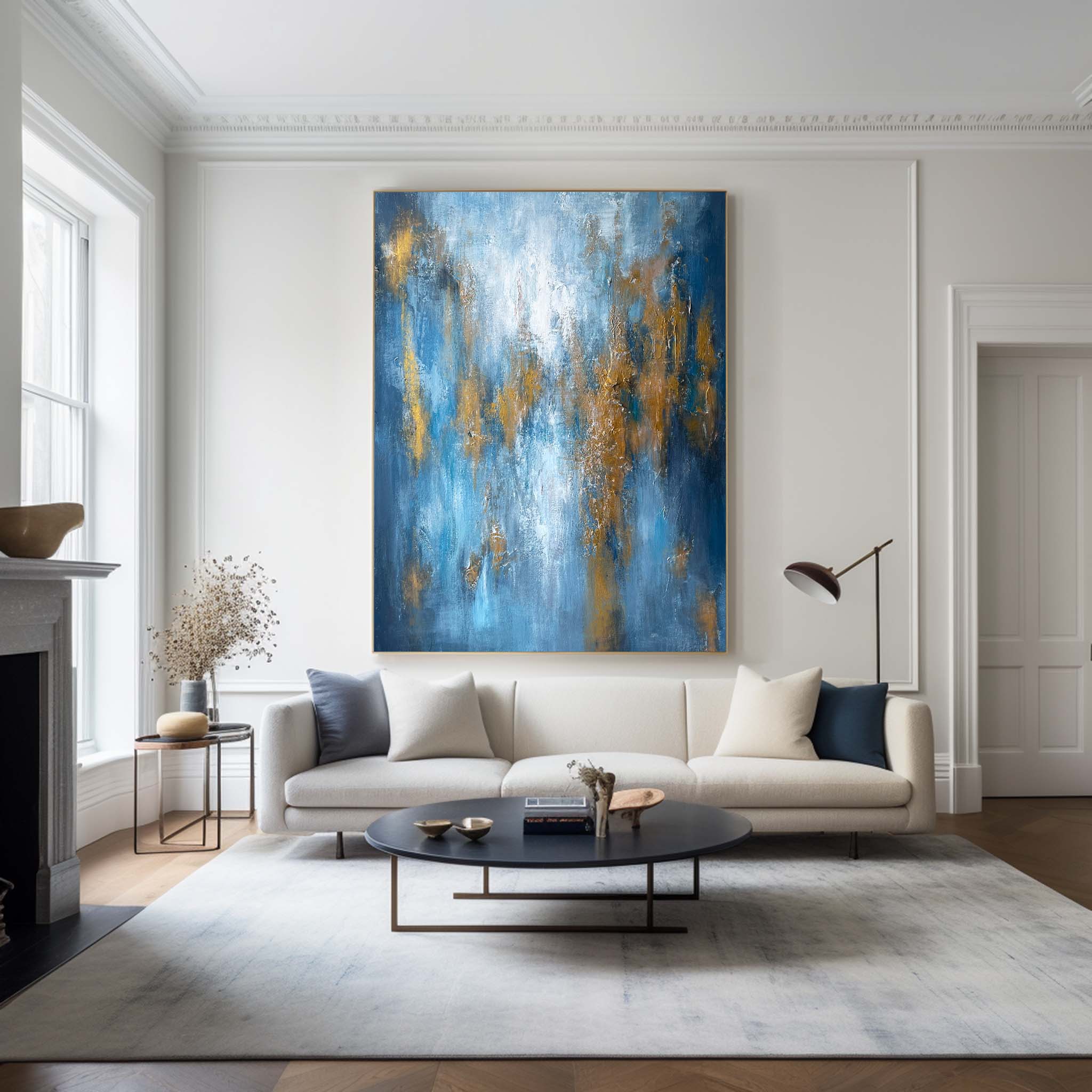Sapphire‑Gold Palette Thick‑Texture Abstract Wall Piece