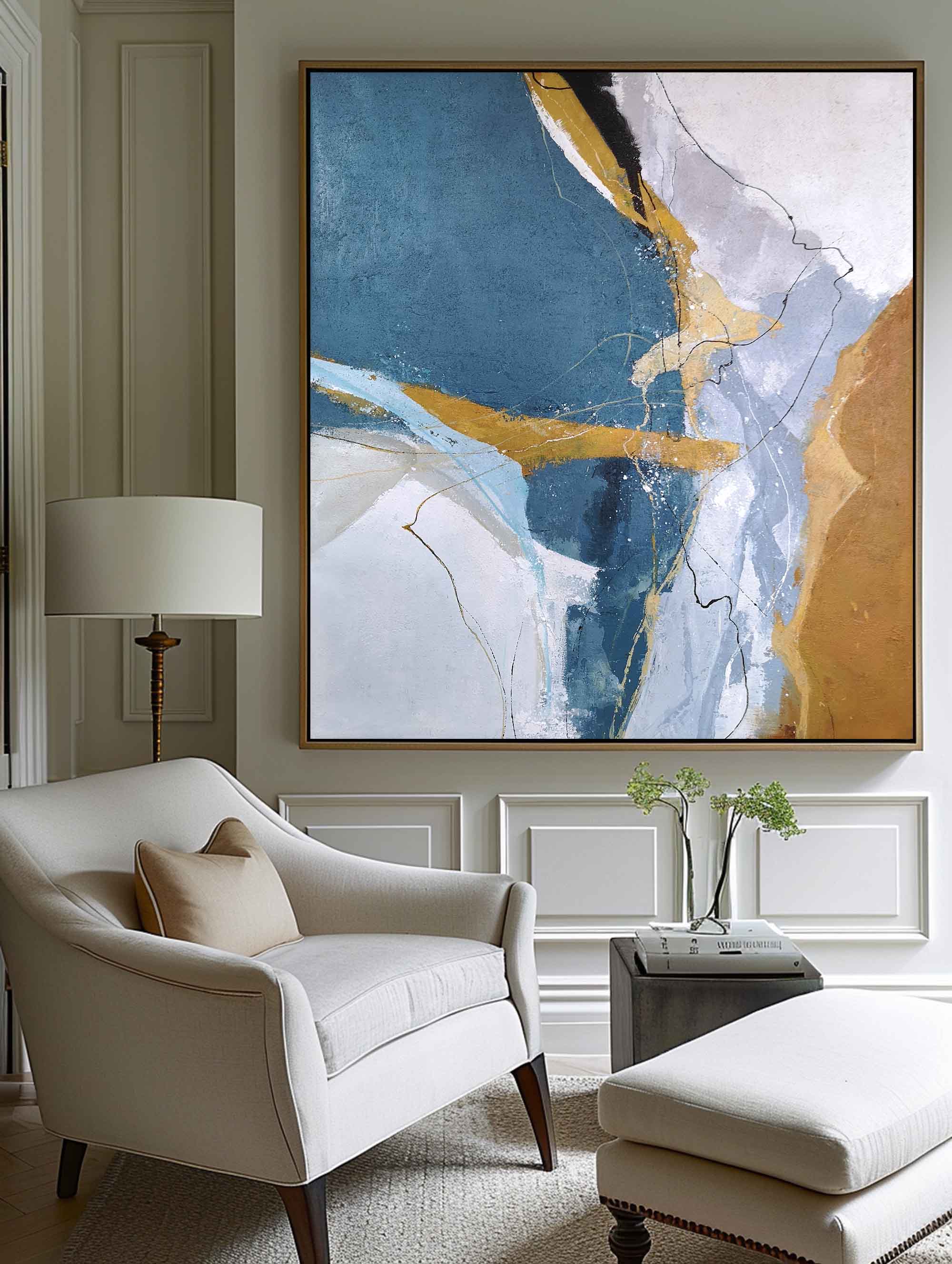 Luxury Color‑Block Abstract  Metallic Gold Vein Textured Artwork