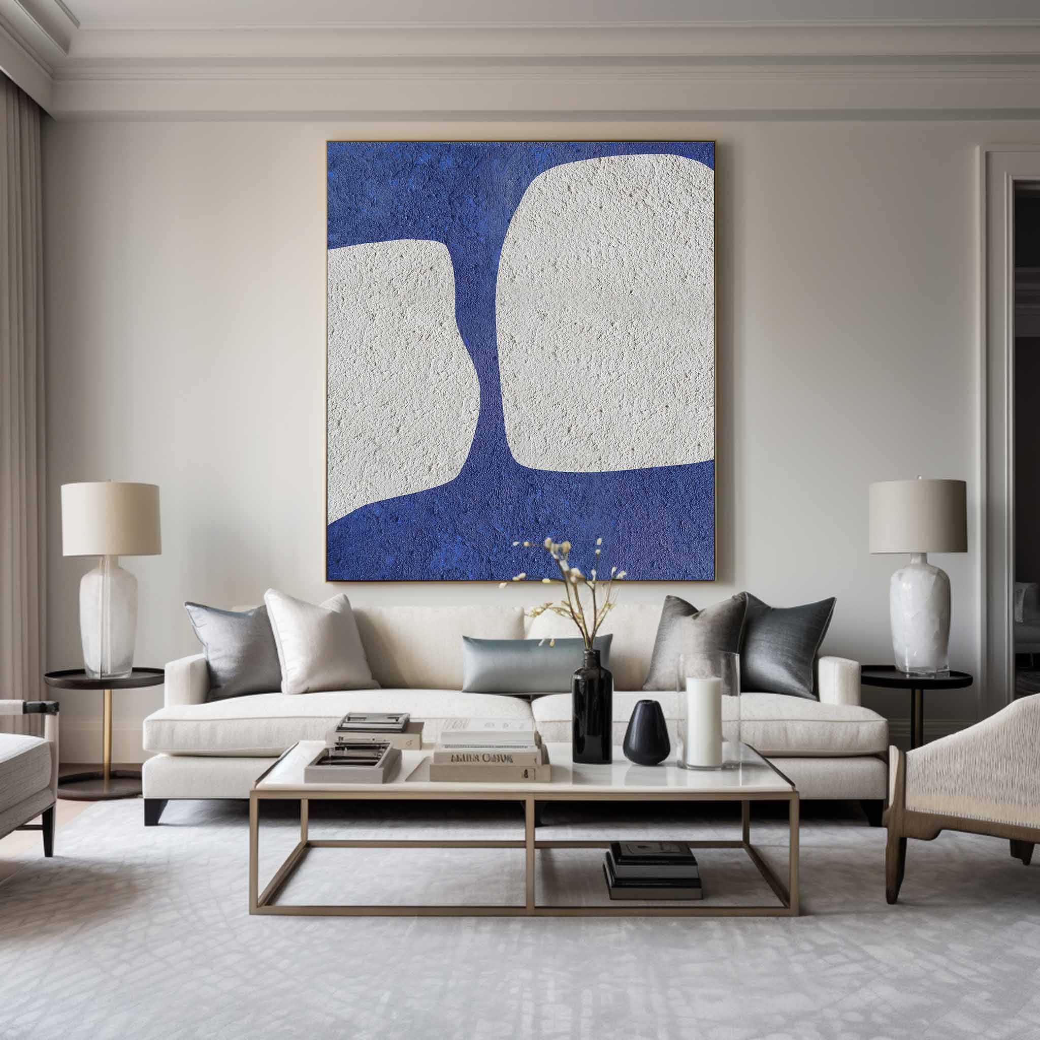 Large Blue And White Minimalist Painting ABAV61 - Neutralighting