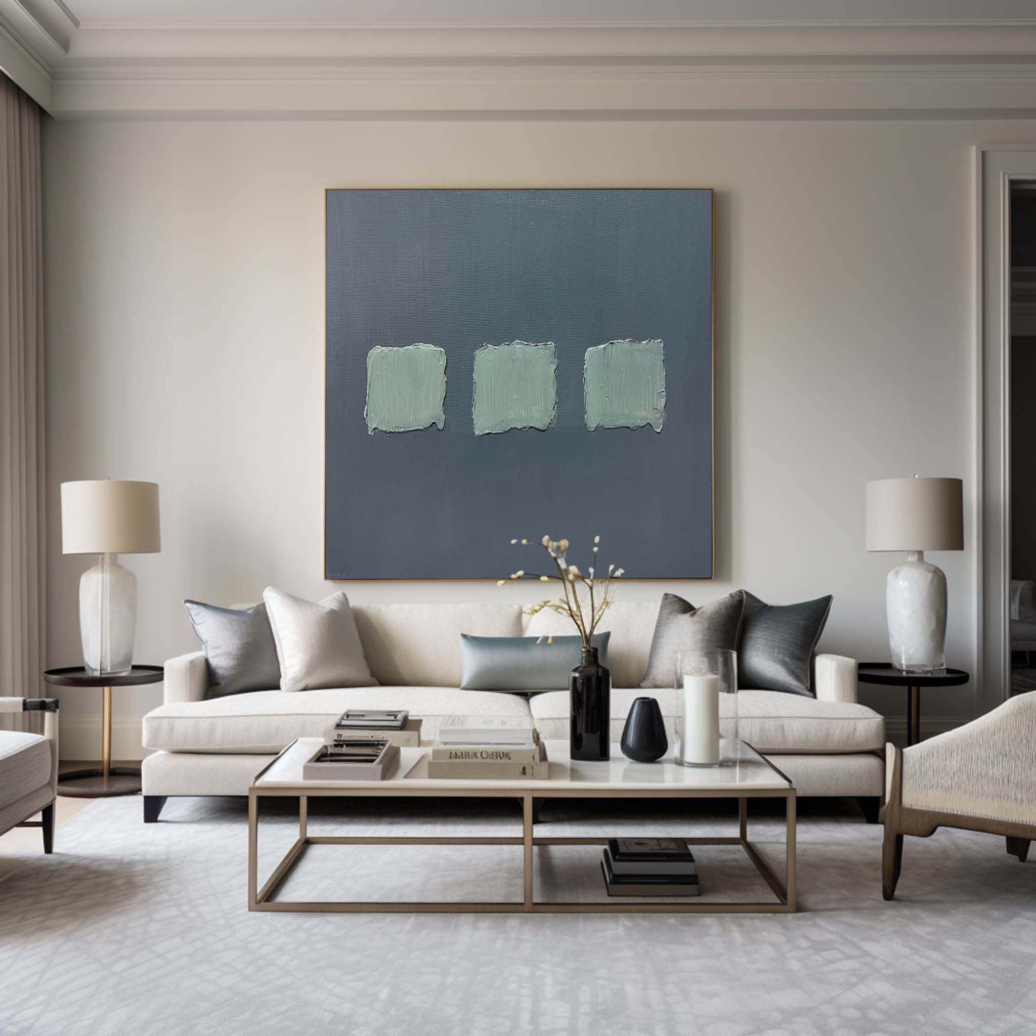 Wall Art Sage Green Textured Squares on Grey Abstract Minimalist Texture Bedroom | Neutralighting