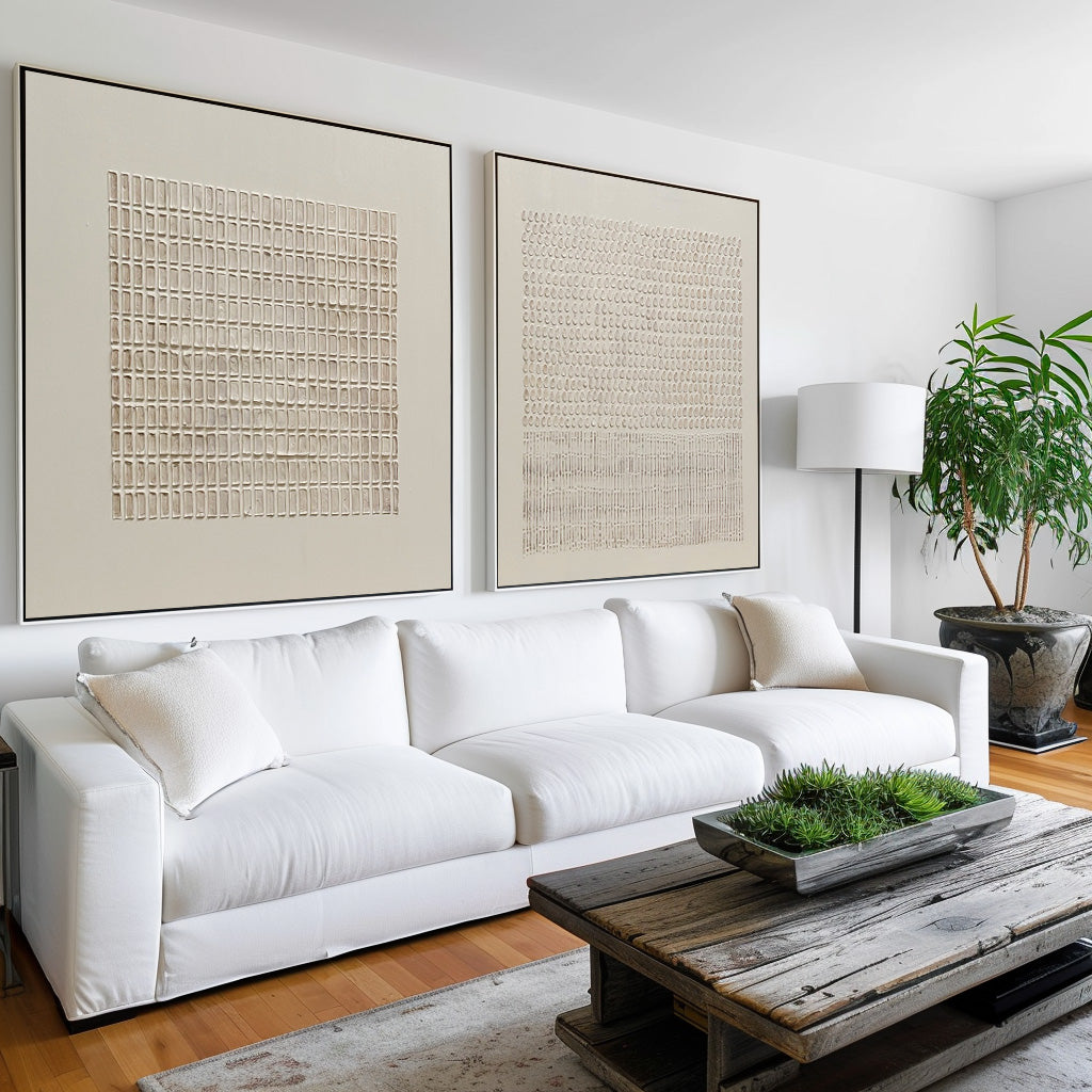 Set of 2 Abstract Beige Minimalist Art