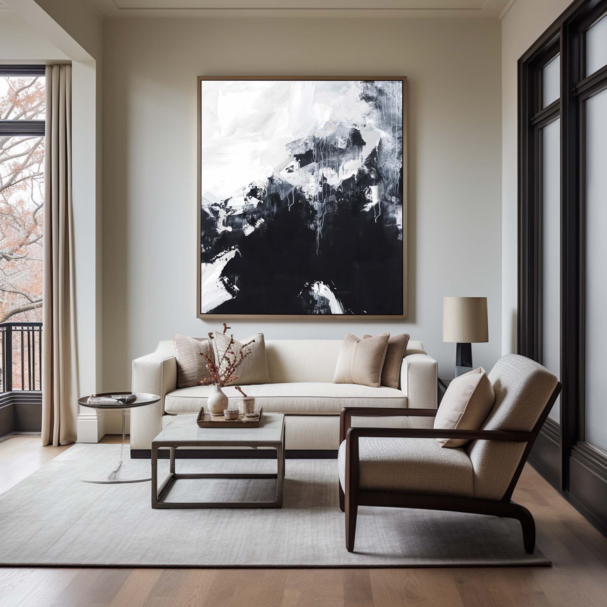 Black White Abstract Mountain Canvas Wall Art