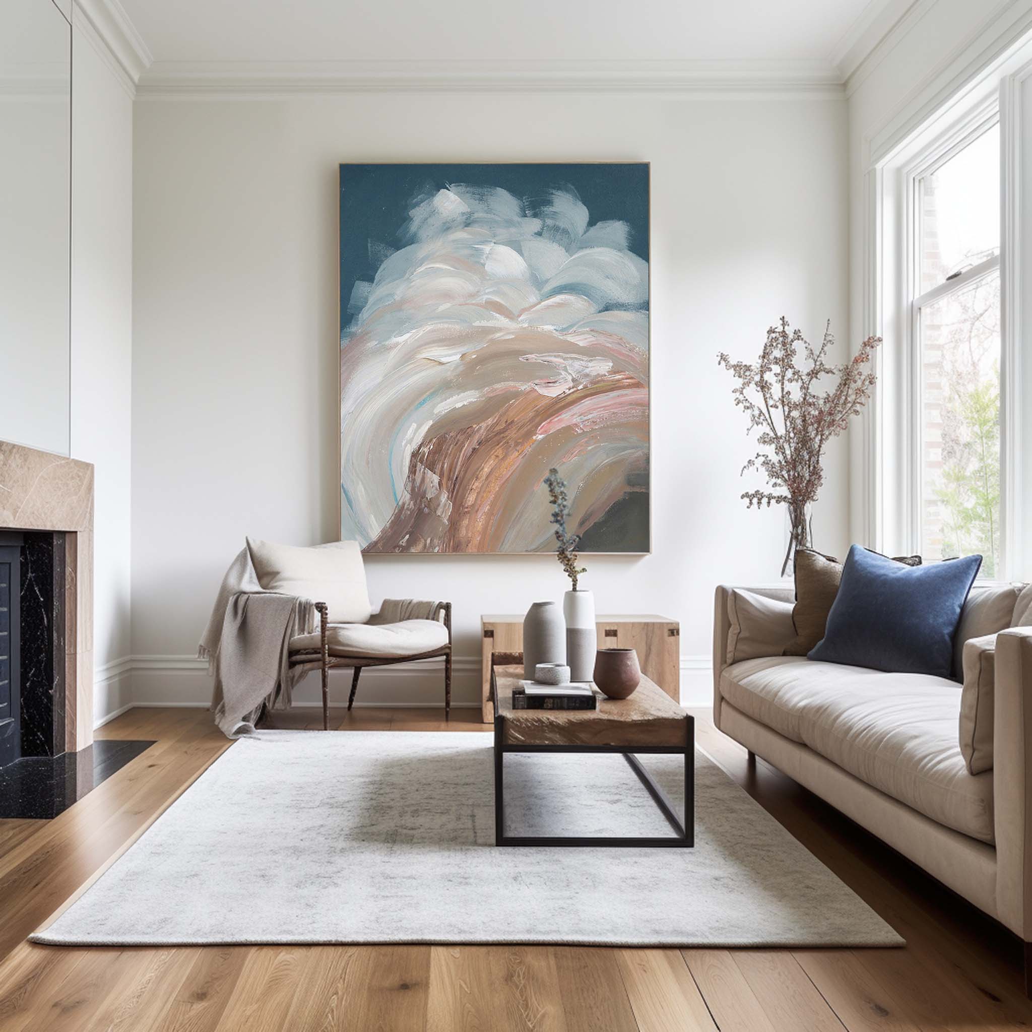 Abstract Coastal Waves Textured Canvas Wall Art
