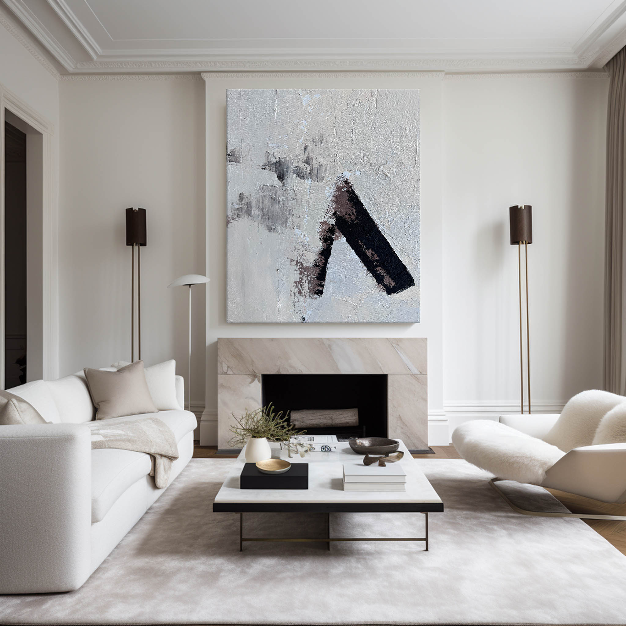 Abstract Black and Beige Textured Painting