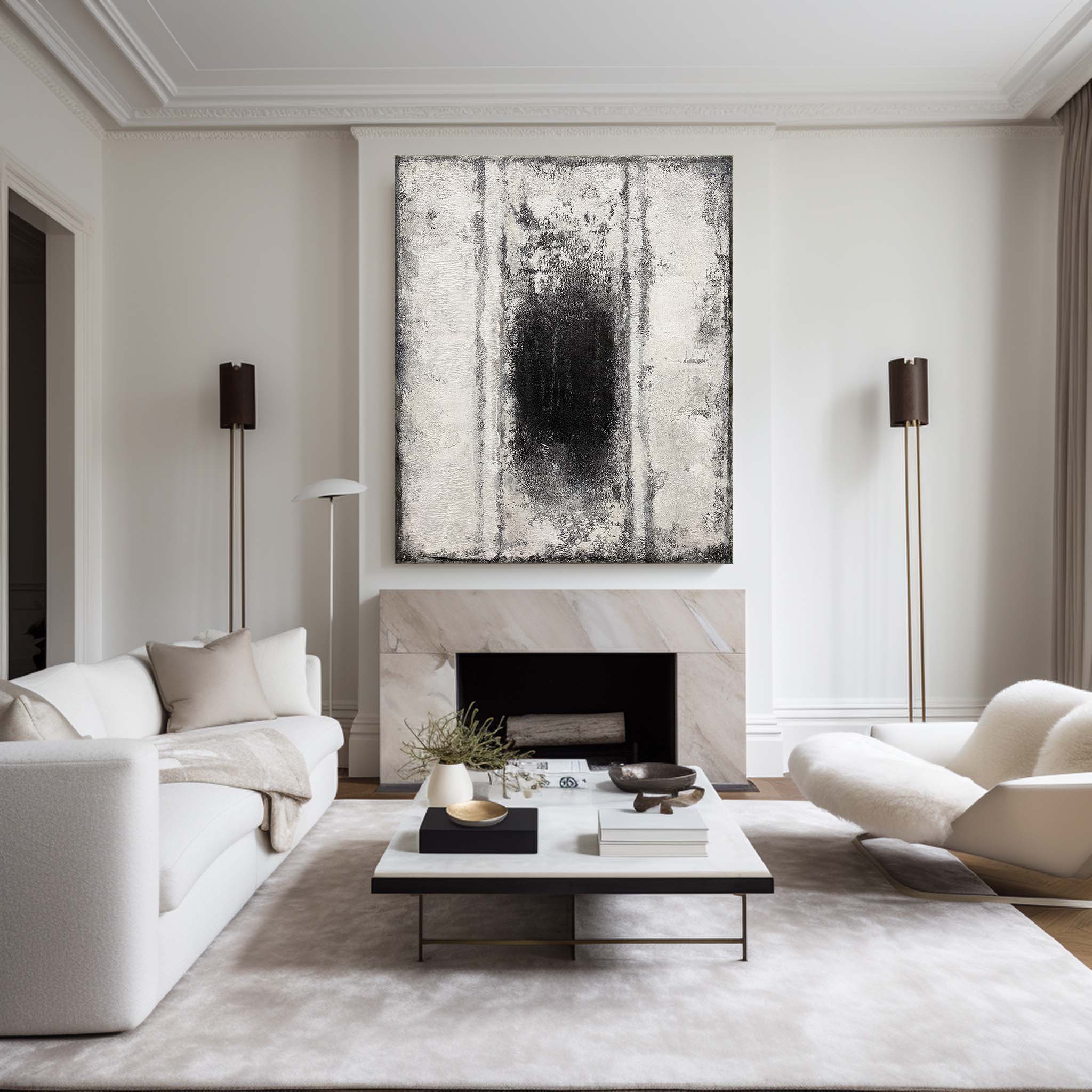 Black And White Abstract Painting ABAV115 - Neutralighting