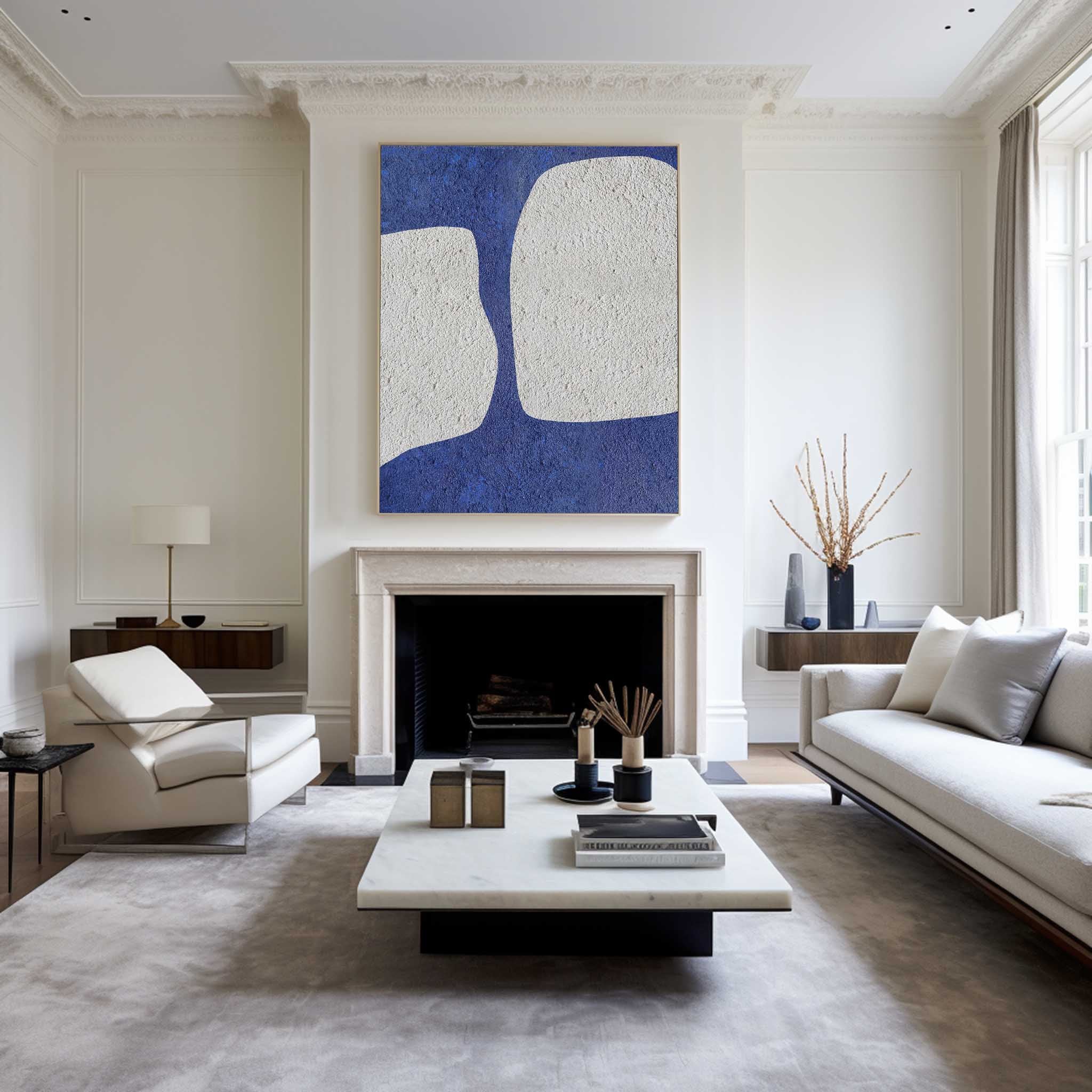 Large Blue And White Minimalist Painting ABAV61 - Neutralighting