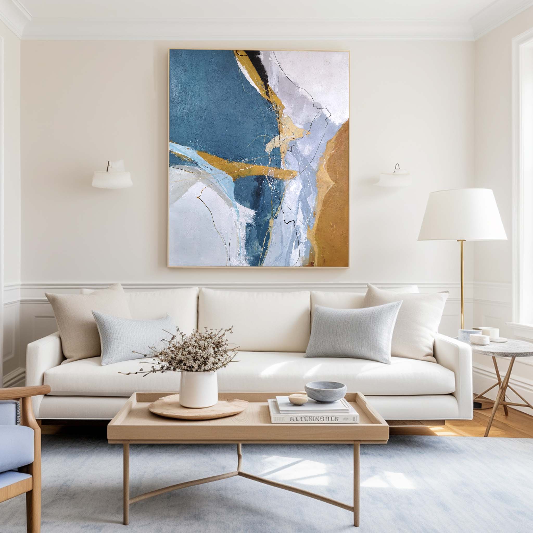 Luxury Color‑Block Abstract  Metallic Gold Vein Textured Artwork