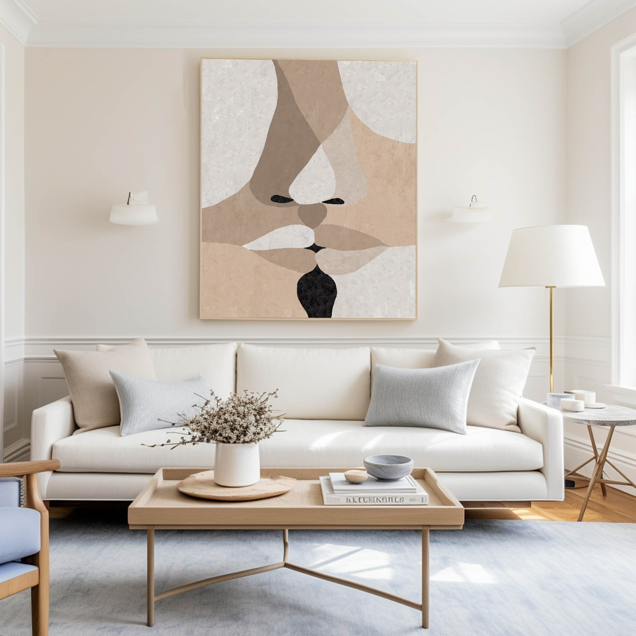 Taupe‑Beige Vertical Face‑Fragment Layer‑Textured Artwork