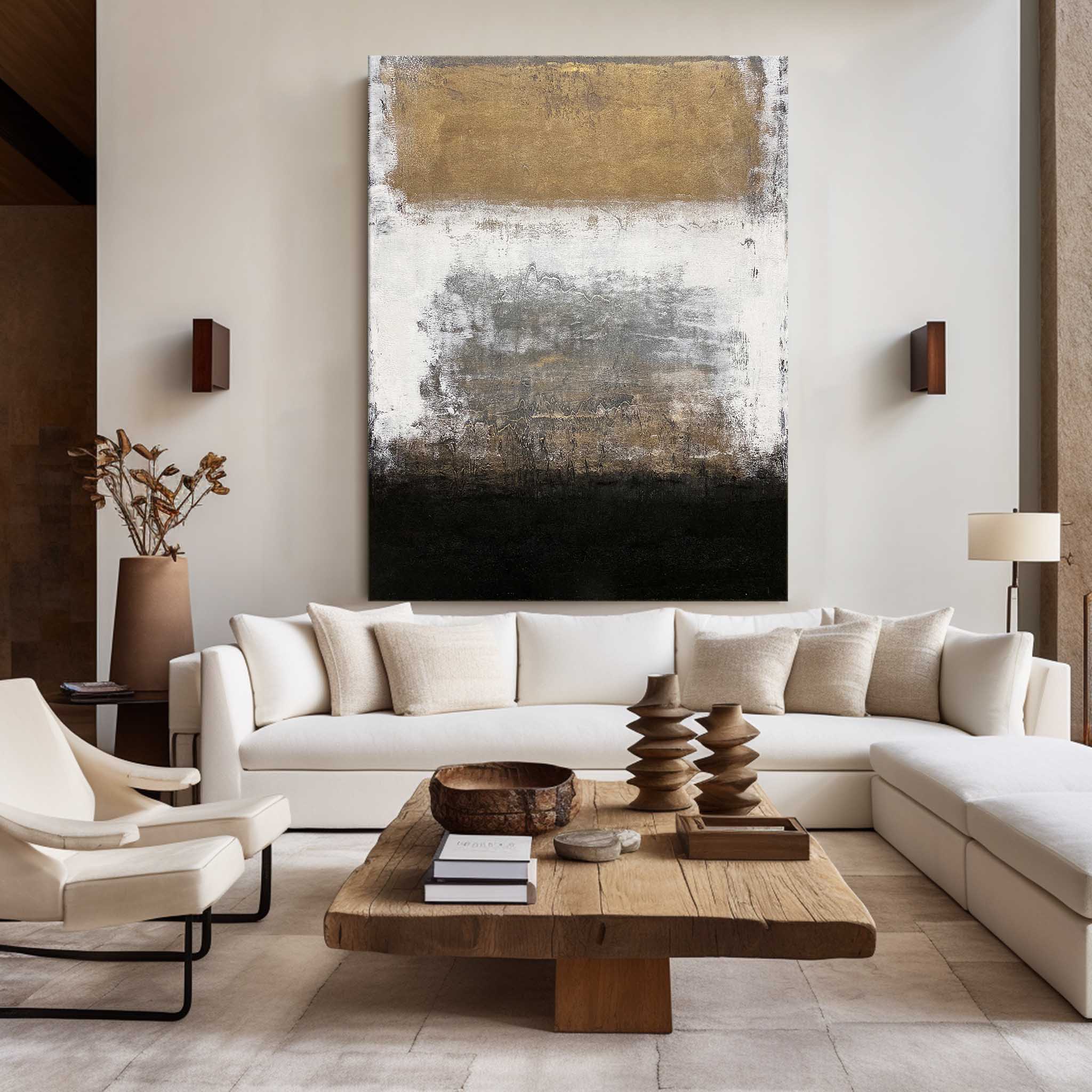 Black And Gold Abstract Painting ABAV104 - Neutralighting