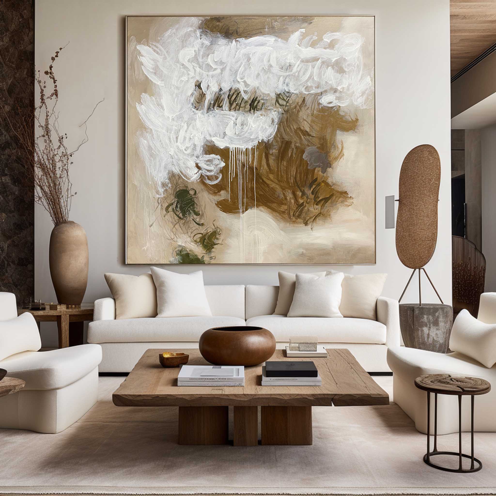 Earth‑Tone Dripping Effect Abstract Ready‑to‑Hang Wall Artwork