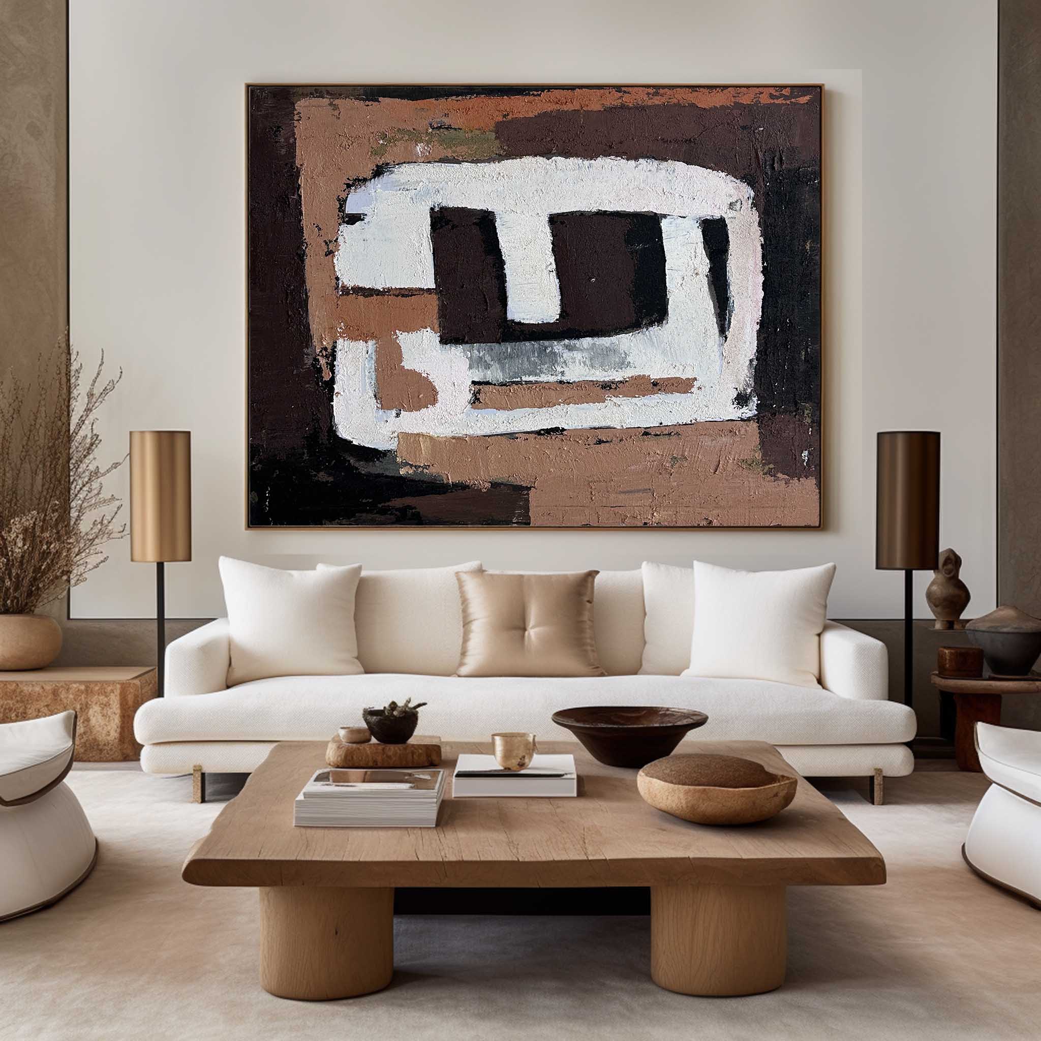 Retro Geometric Block Abstract Warm Earth‑Tone Contemporary Wall Decor Piece