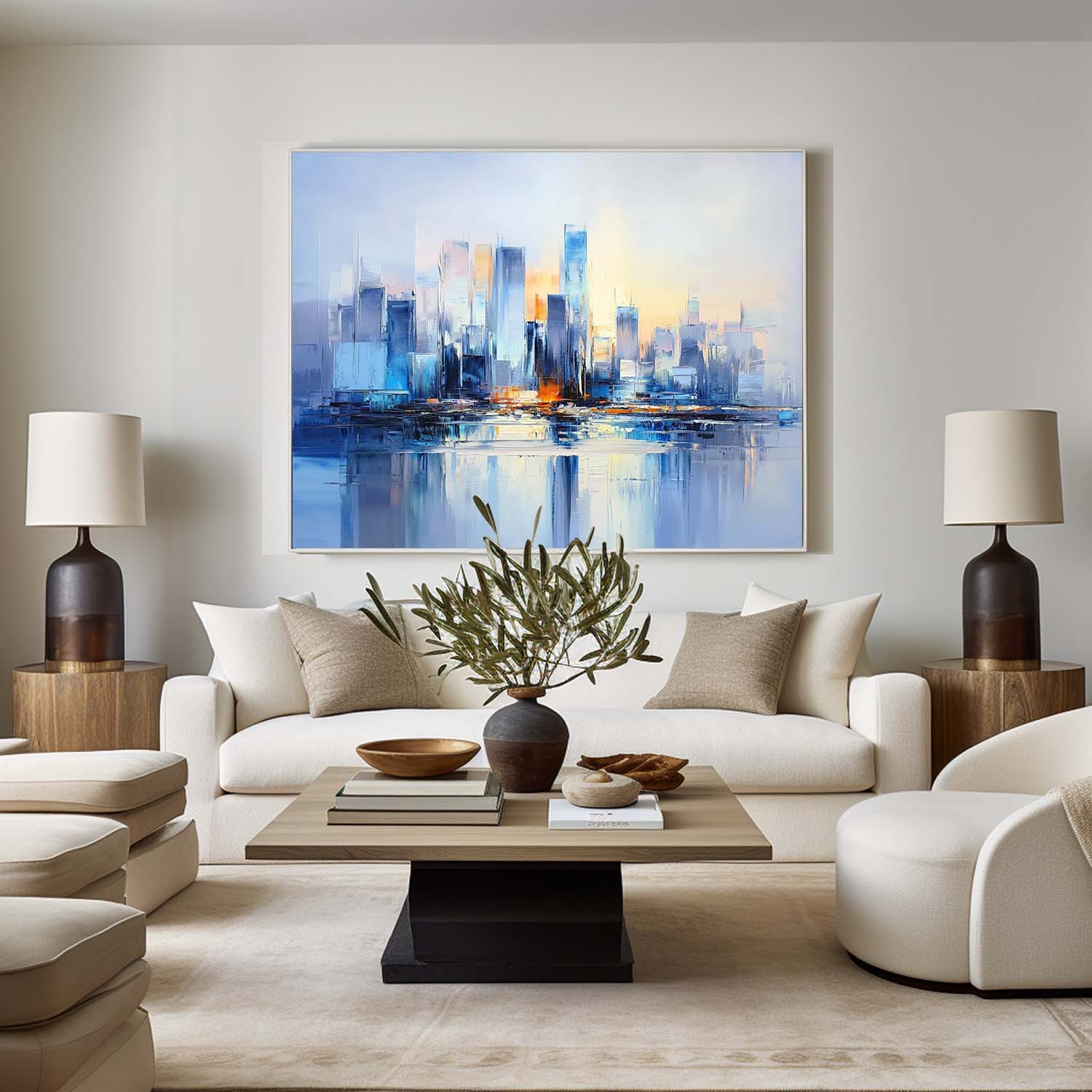 Modern Blue City Skyline Canvas Wall Art