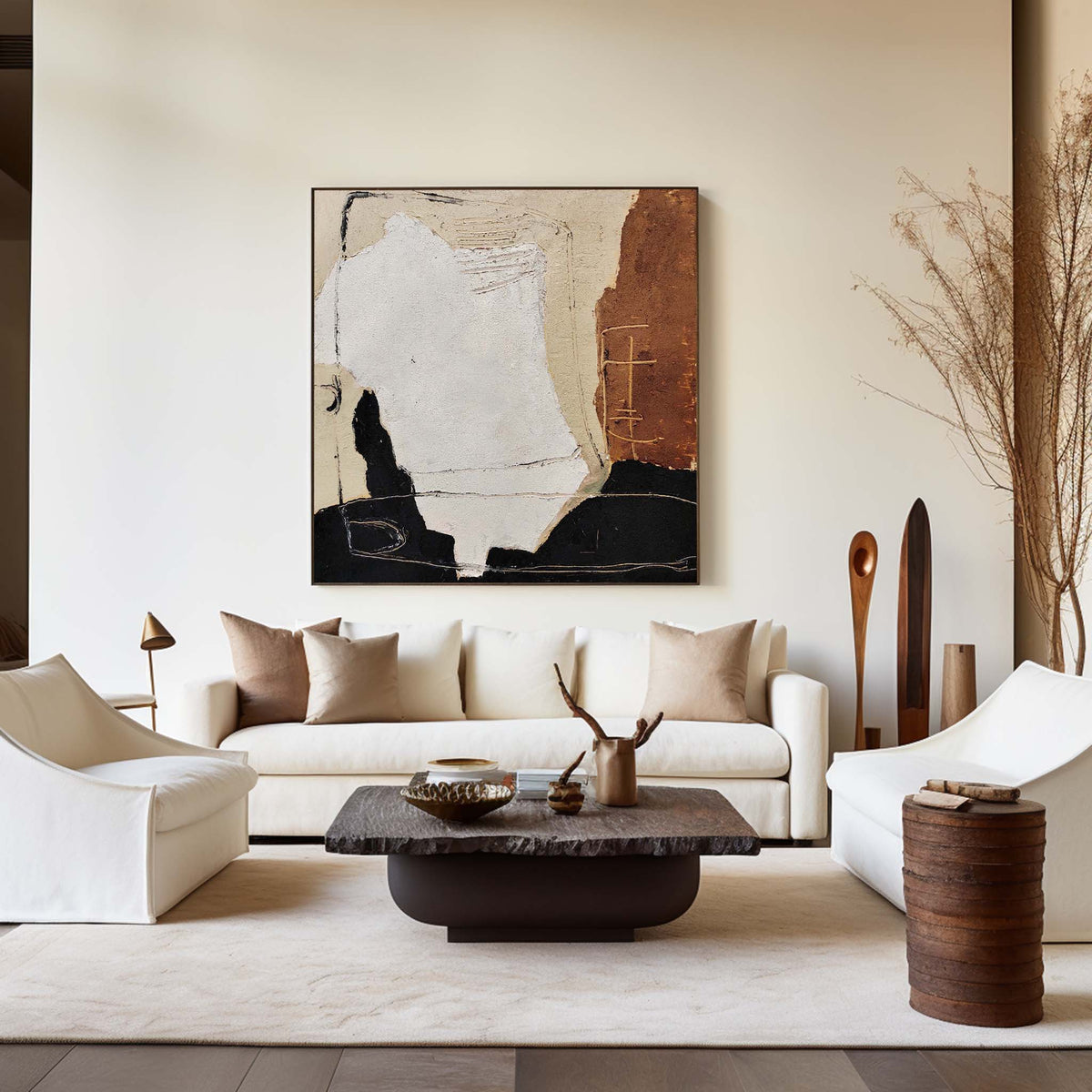 Wall Art Abstract Black Brown Painting