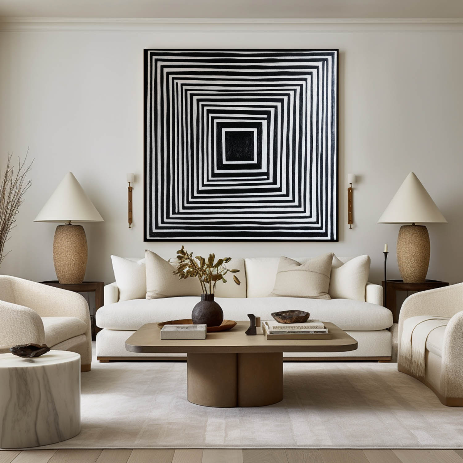Concentric Square Geometric Abstract Monochrome Layered Textured Artwork