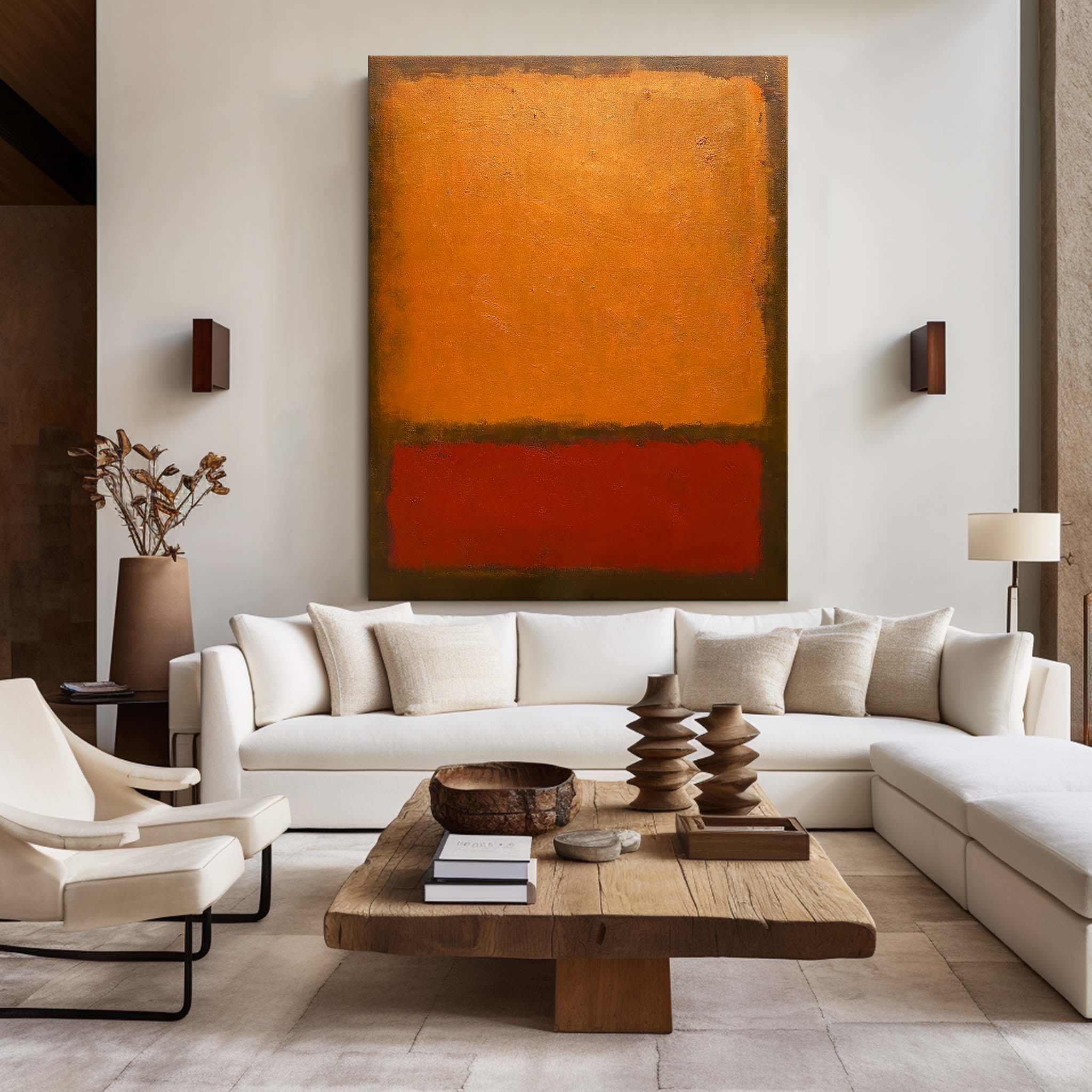 Warm‑Tone Color‑Block Abstract Hand‑Painted Thick Textured Artwork