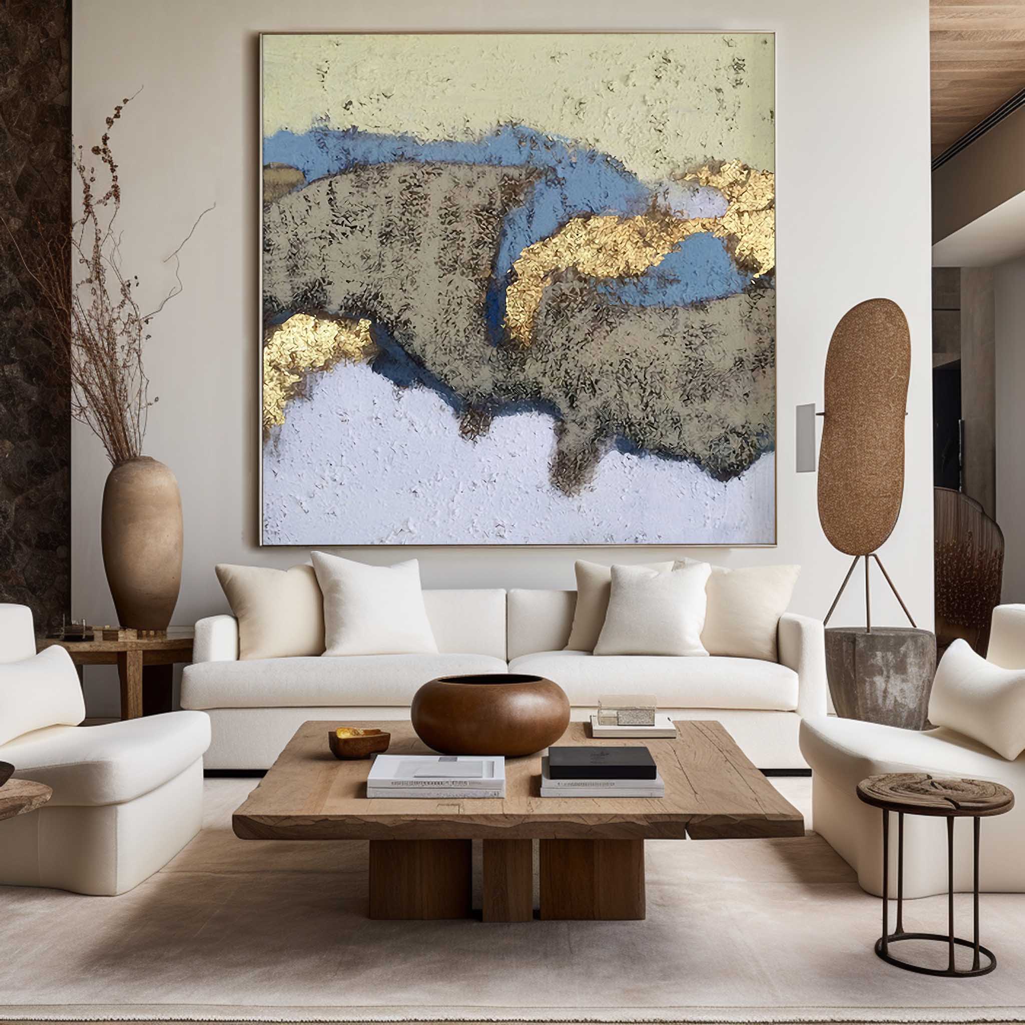 Abstract Blue Gold Organic Texture Wall Art