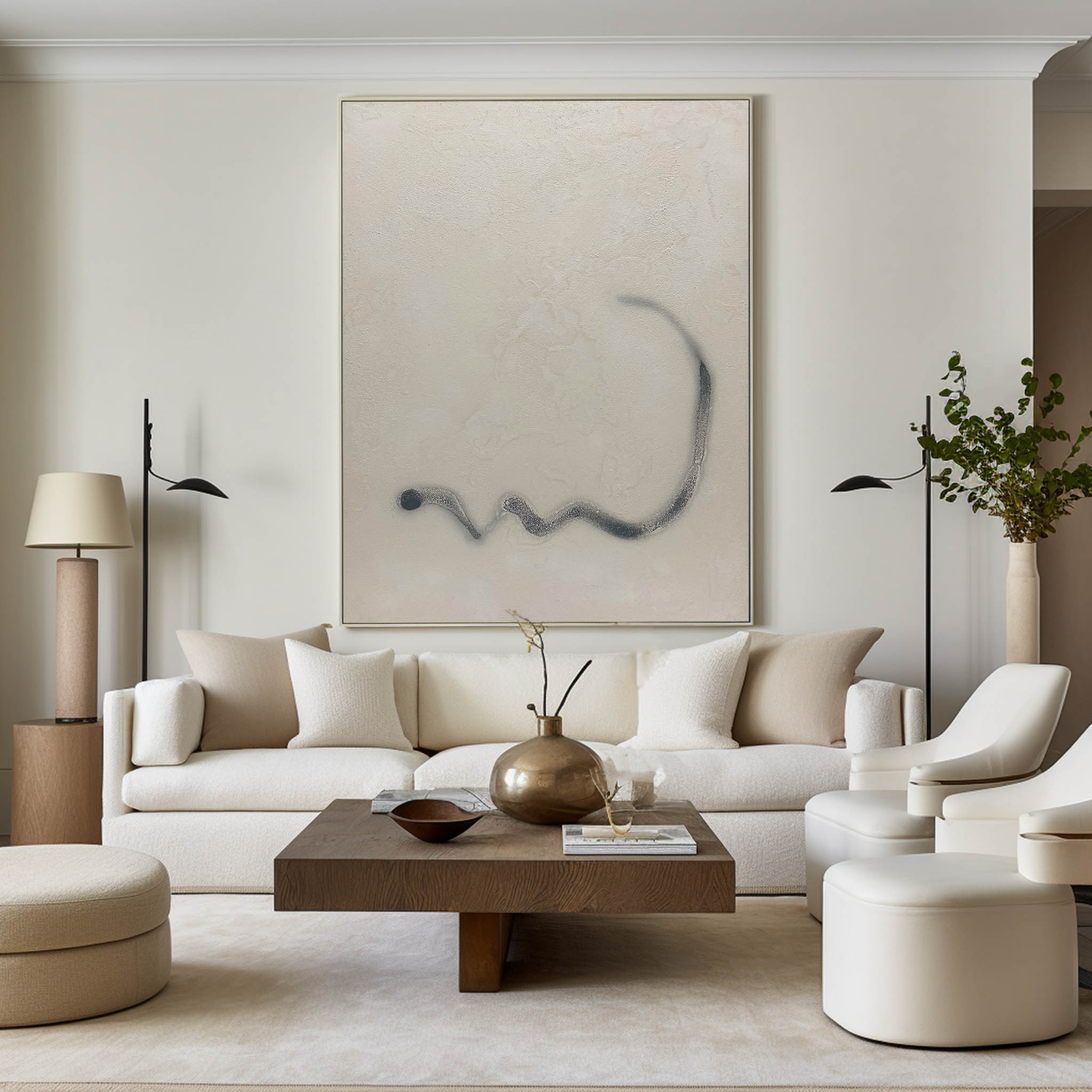 Beige‑Grey Vertical Fluid‑Curved‑Line Textured Artwork
