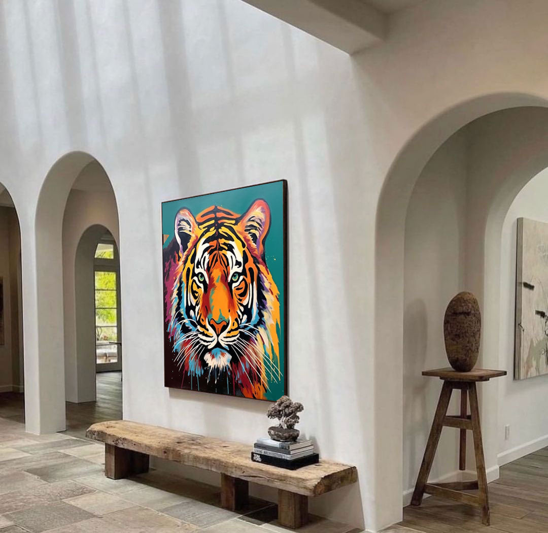 Vivid Splash‑Paint Tiger Wall Art