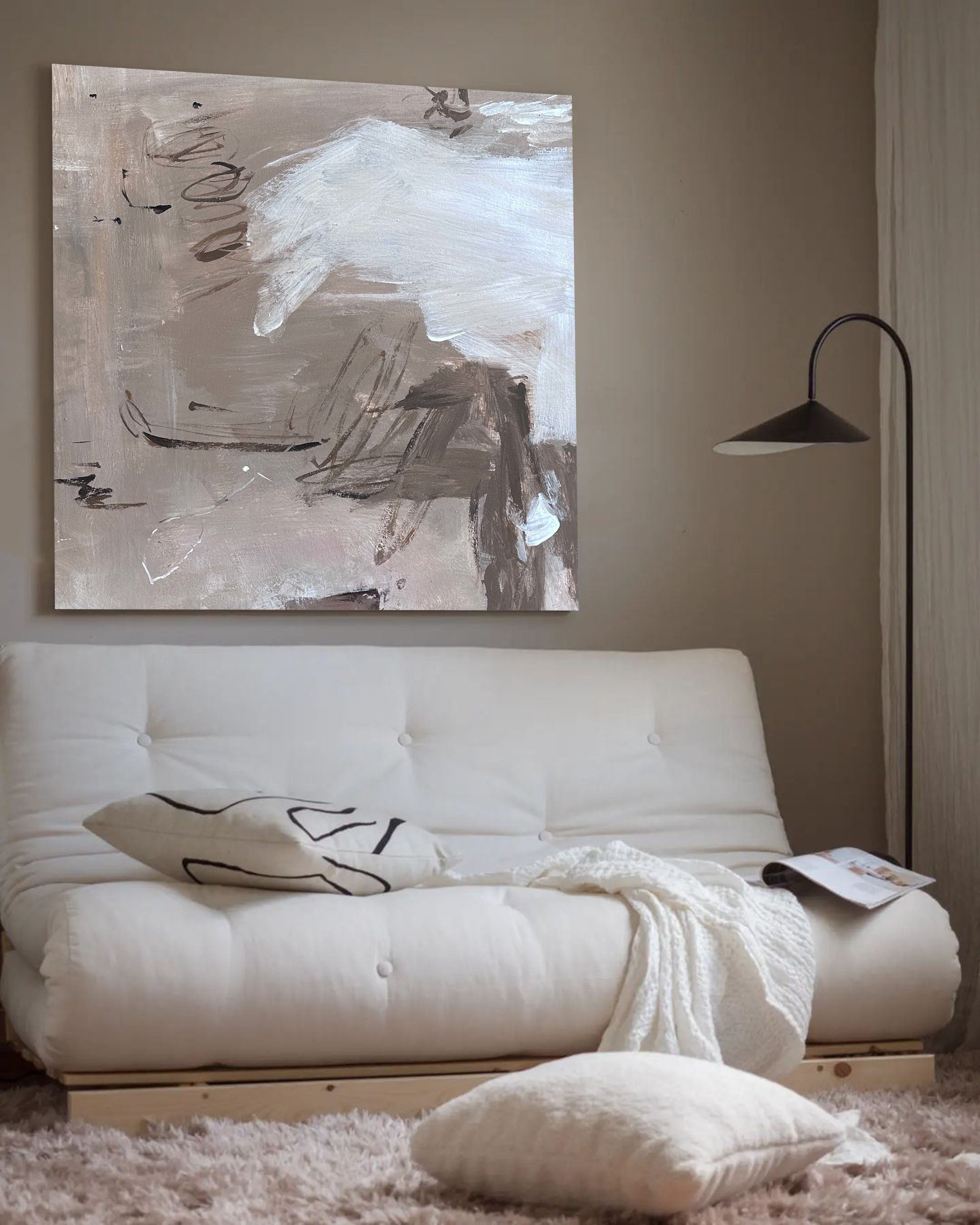 Wall Art Neutral Abstract Line Sketch Texture Modern Minimalist Living Room | Neutralighting