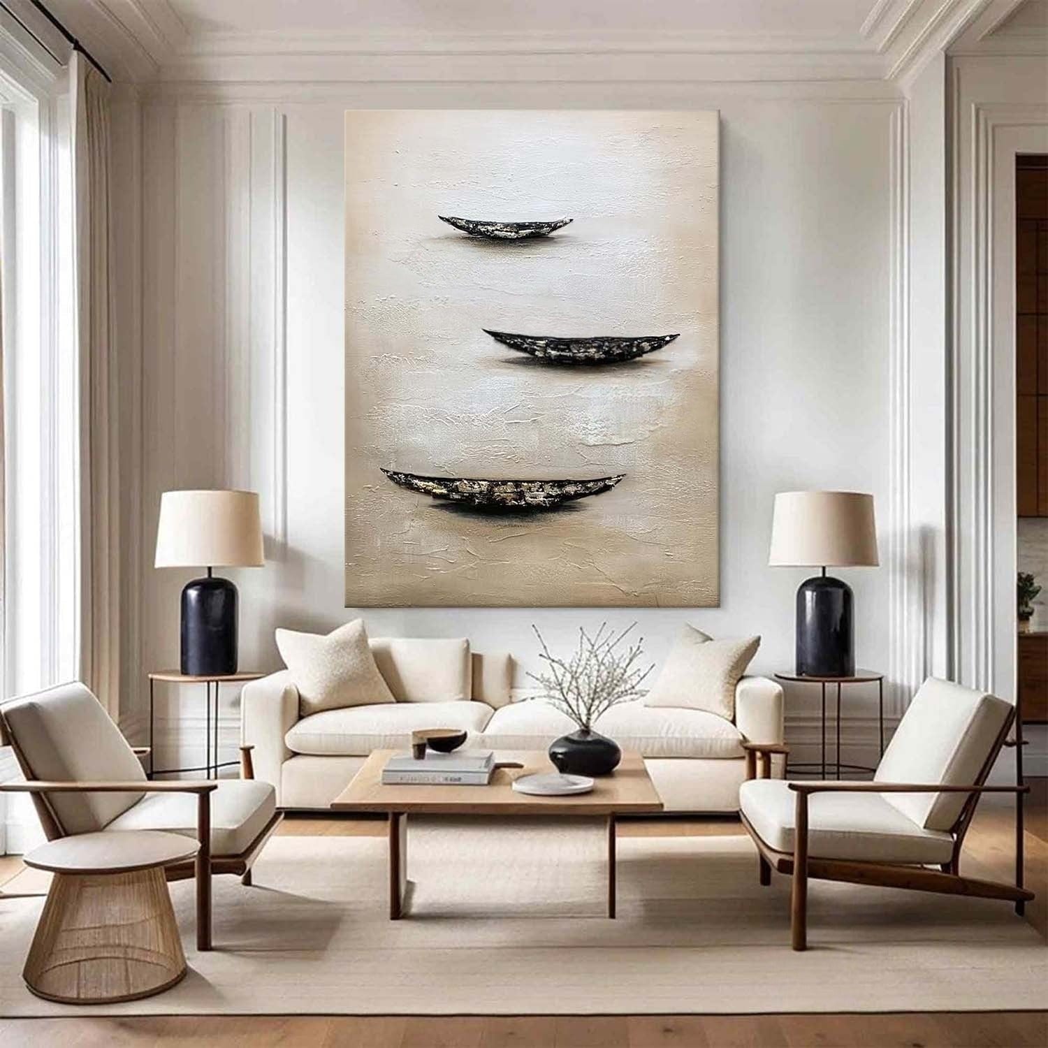 Wall Art Minimalist Boat Trio Serene Seascape