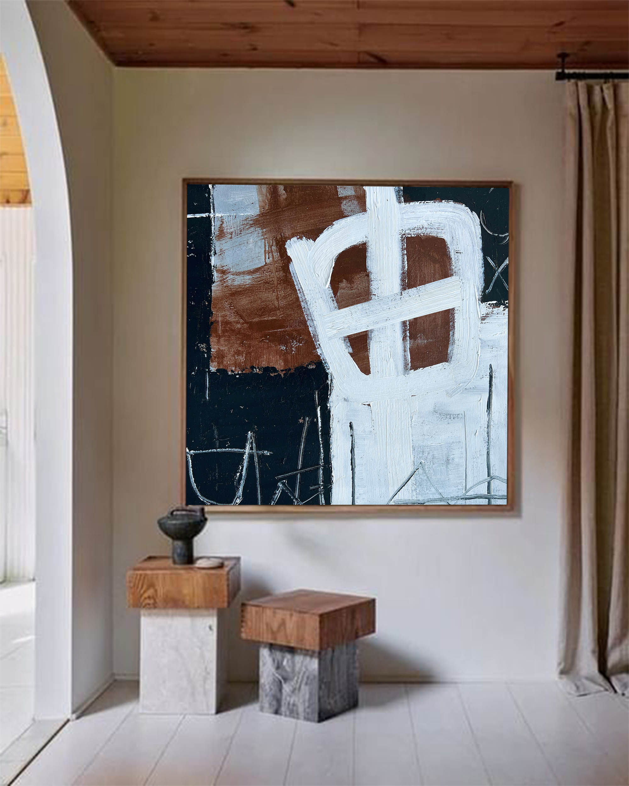Abstract Mark‑Making Graffiti Style Framed Linen Canvas Wall Art