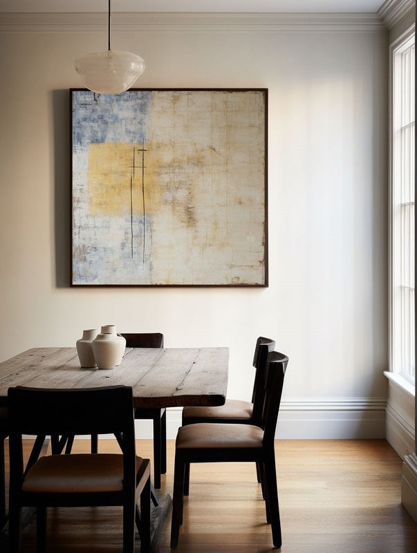 Beige Blue Yellow Abstract Painting