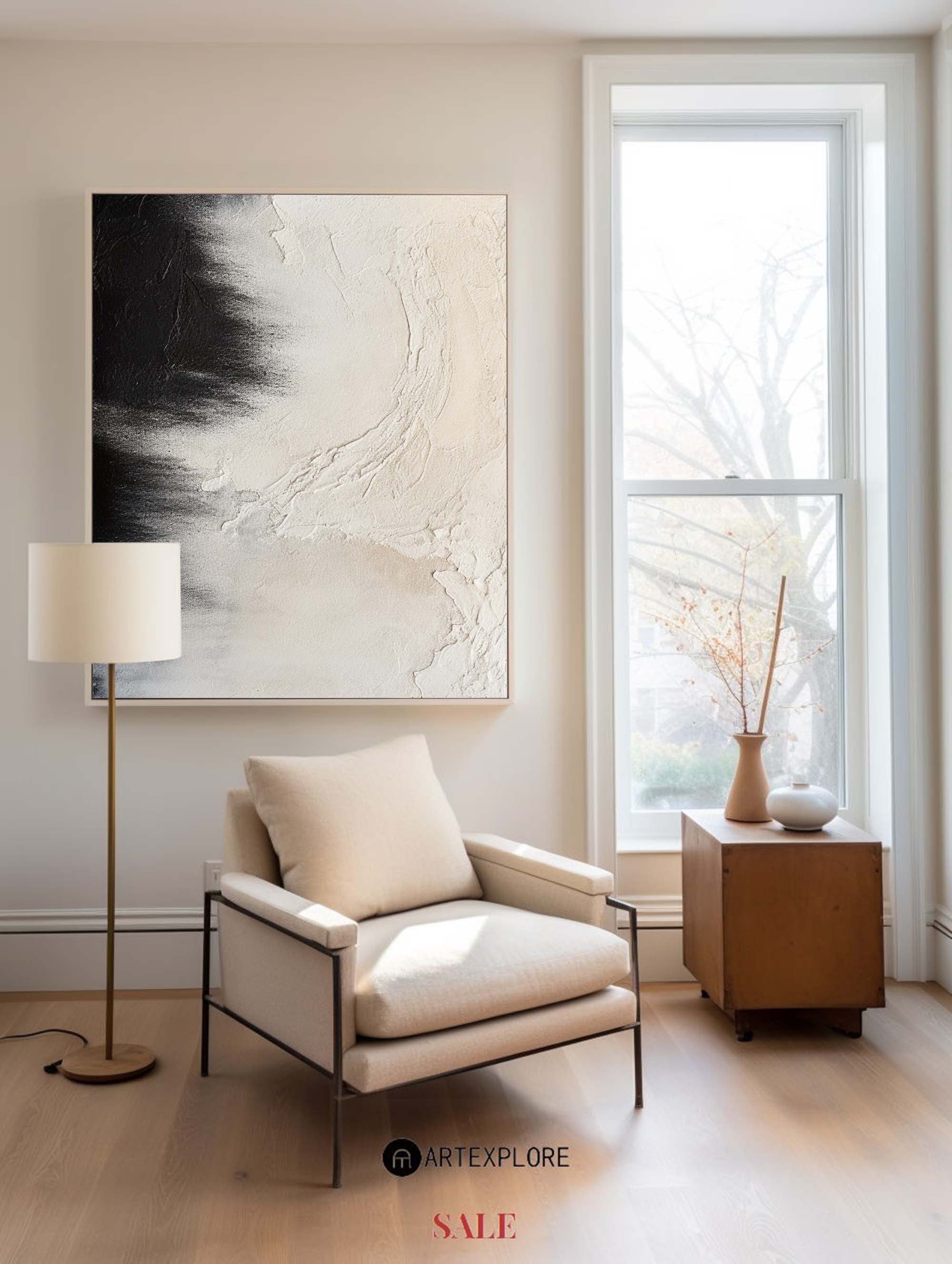 Black Beige Impasto Abstract Canvas Art
