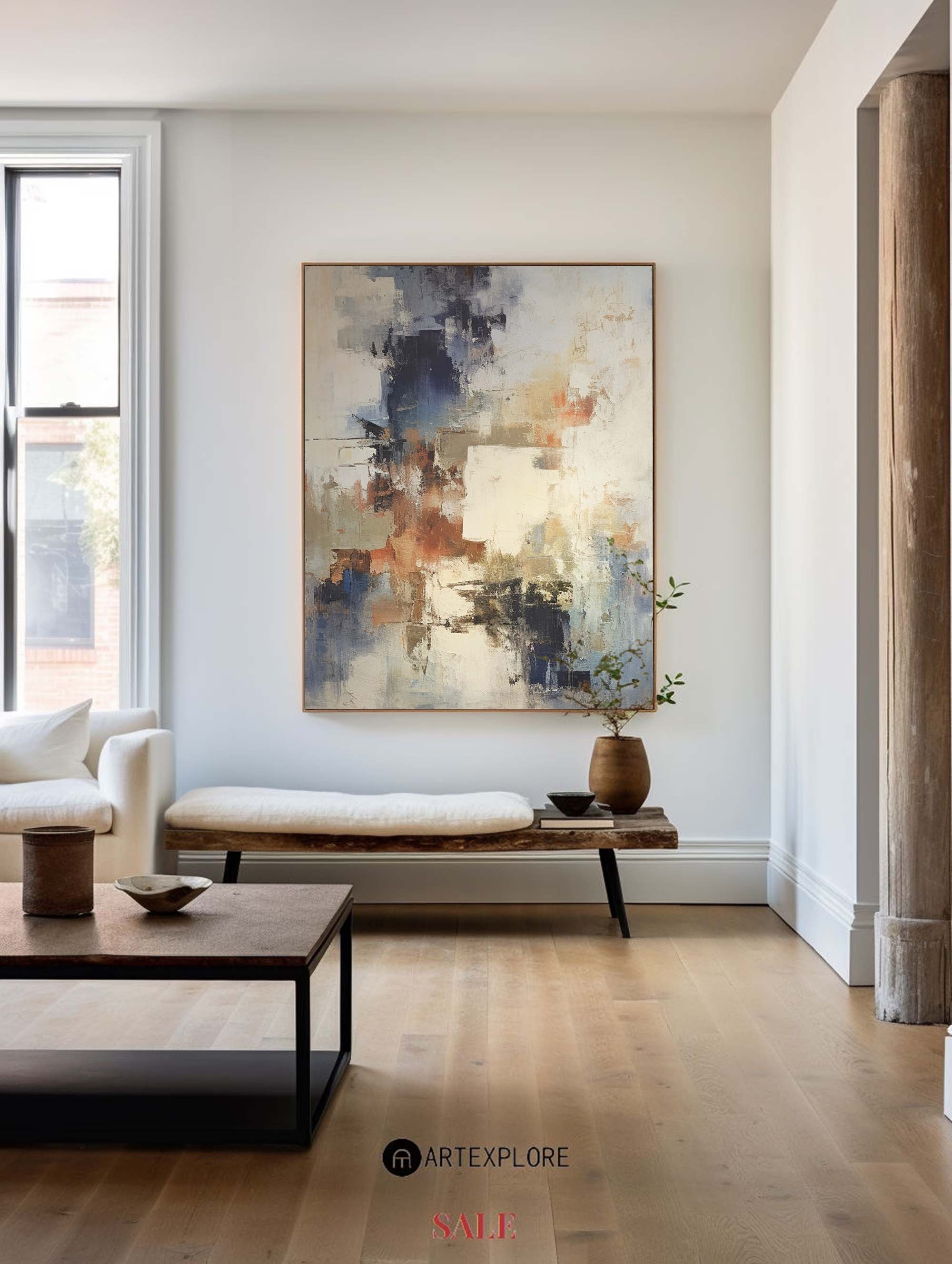 Rustic Blue Terracotta Abstract Textured Wall Art