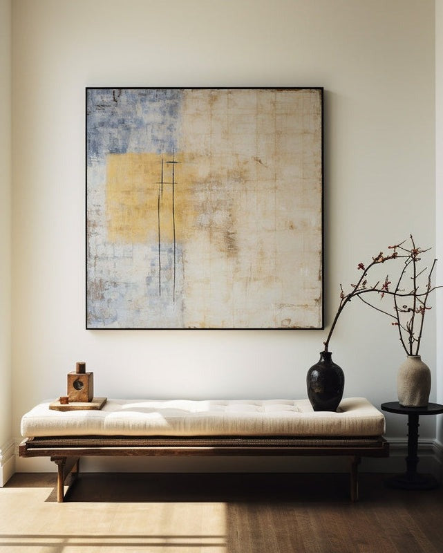 Beige Blue Yellow Abstract Painting