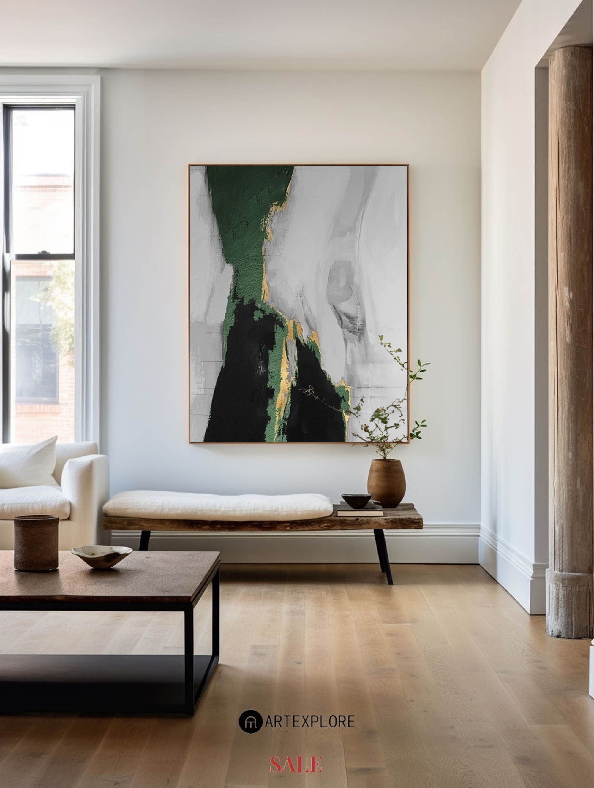 Green And Gold Abstract Painting ABAV133 - Neutralighting