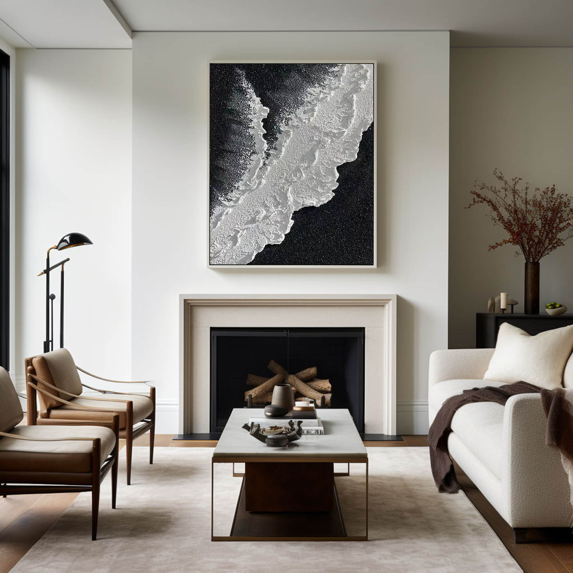 Textured Black Ocean Wave Canvas Wall Art