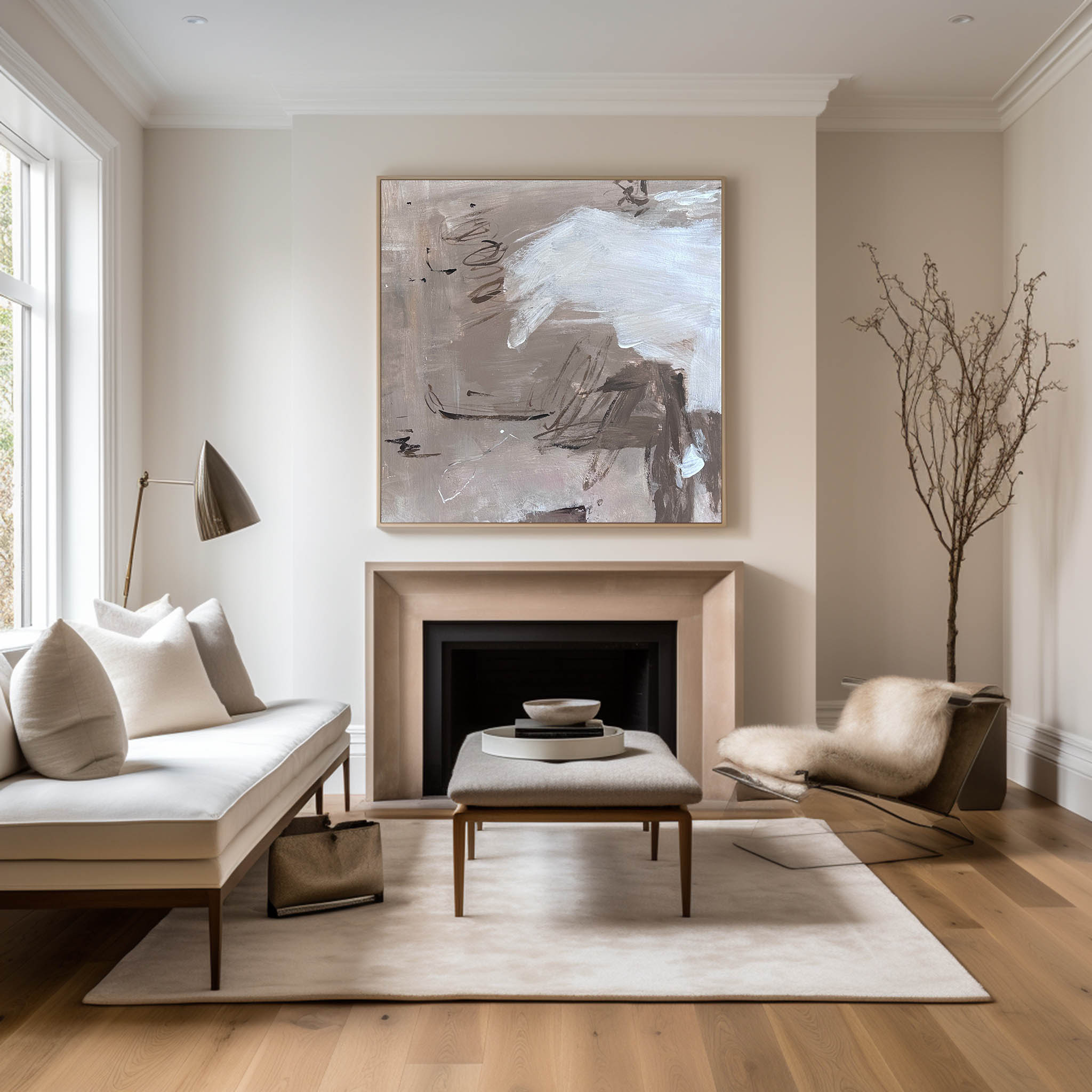 Wall Art Neutral Abstract Line Sketch Texture Modern Minimalist Living Room | Neutralighting