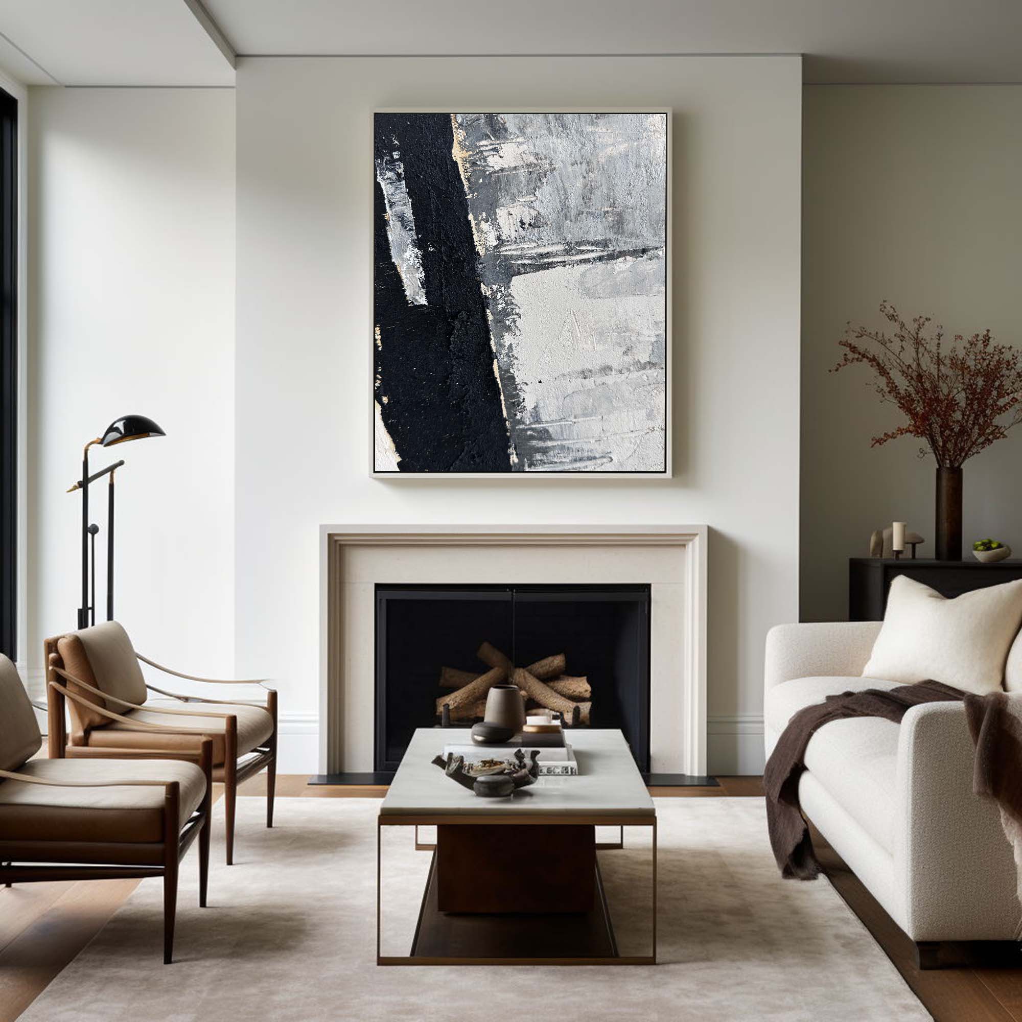 Abstract Black Gray Textured Oil Painting