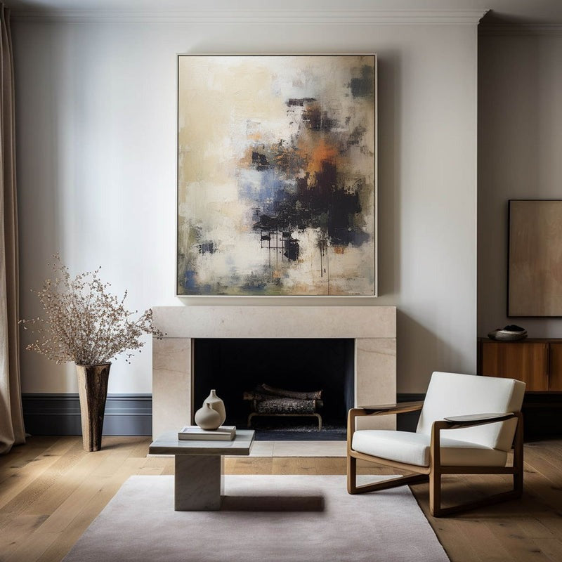 Beige Black Orange Abstract Painting