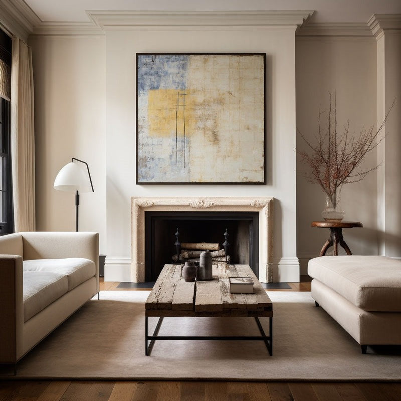 Beige Blue Yellow Abstract Painting