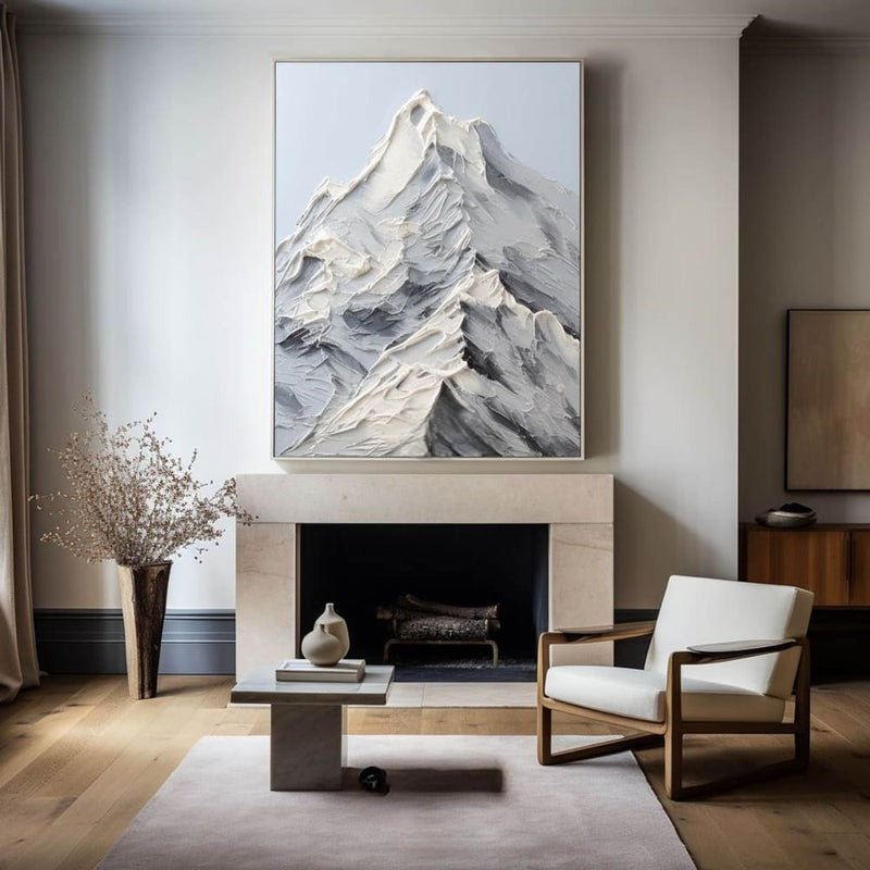 Snowy Mountain Peak Textured Painting