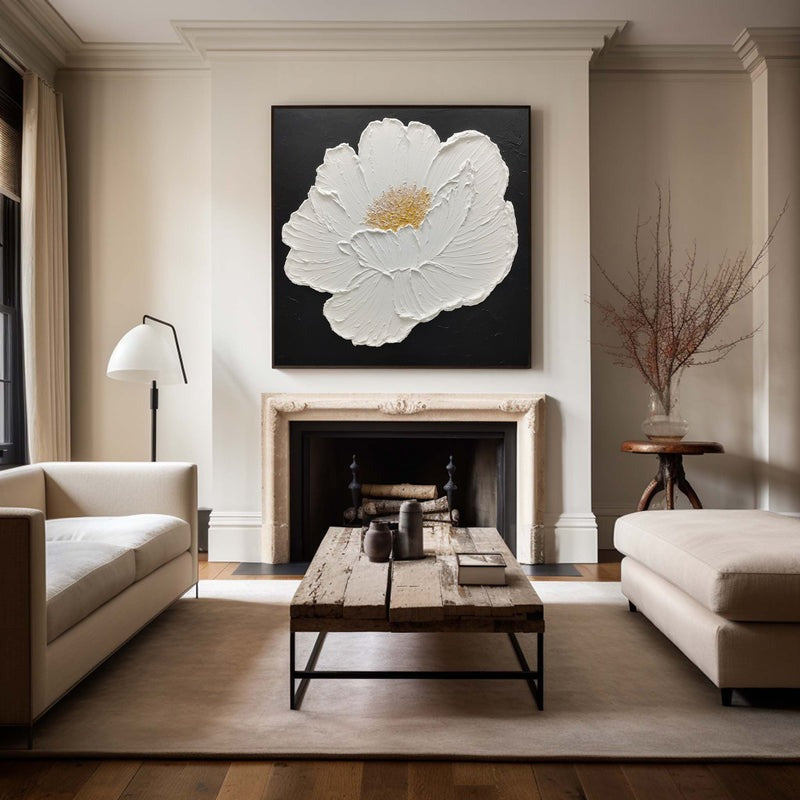 White Floral Textured Painting