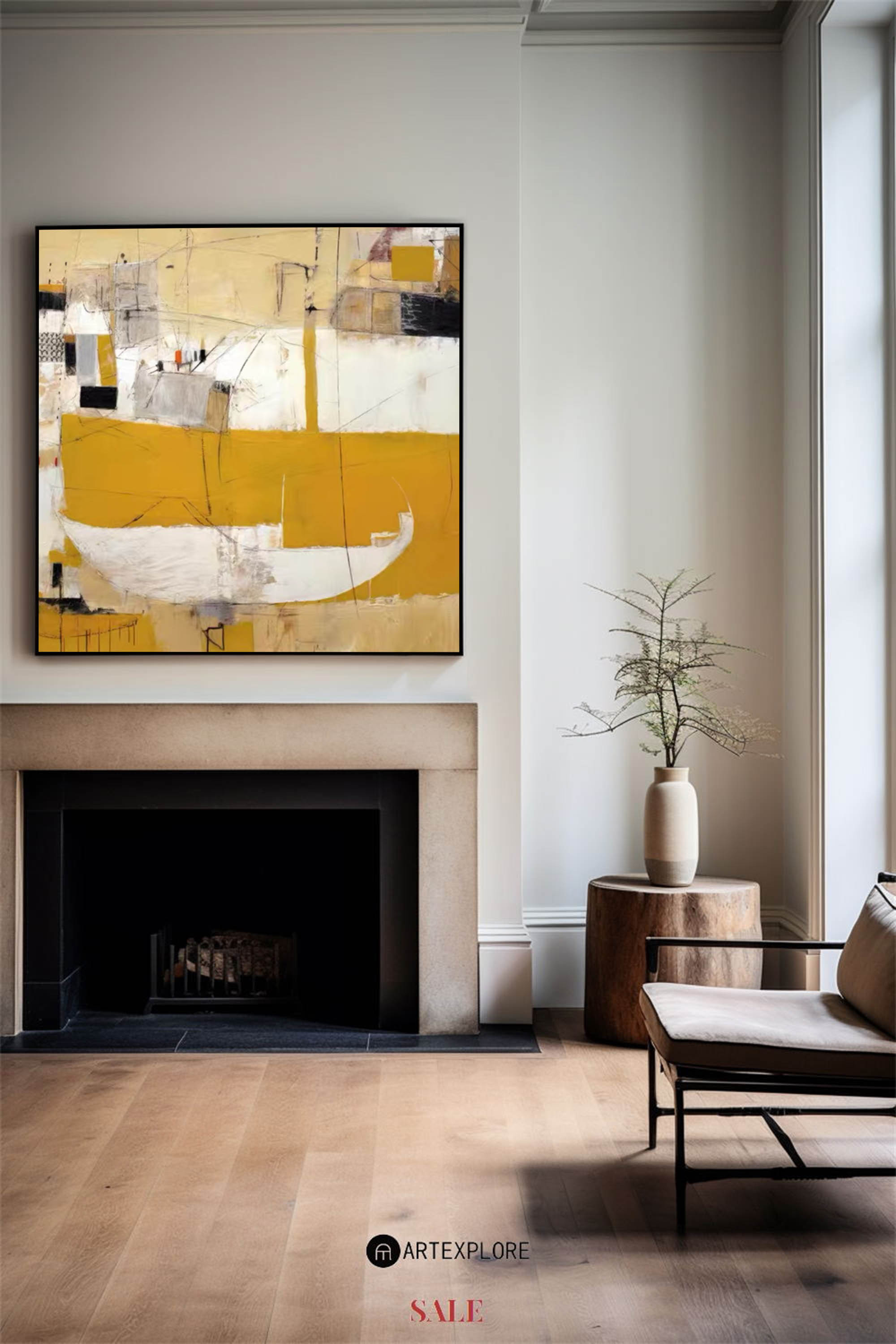 Yellow Abstract Boat Canvas Wall Art