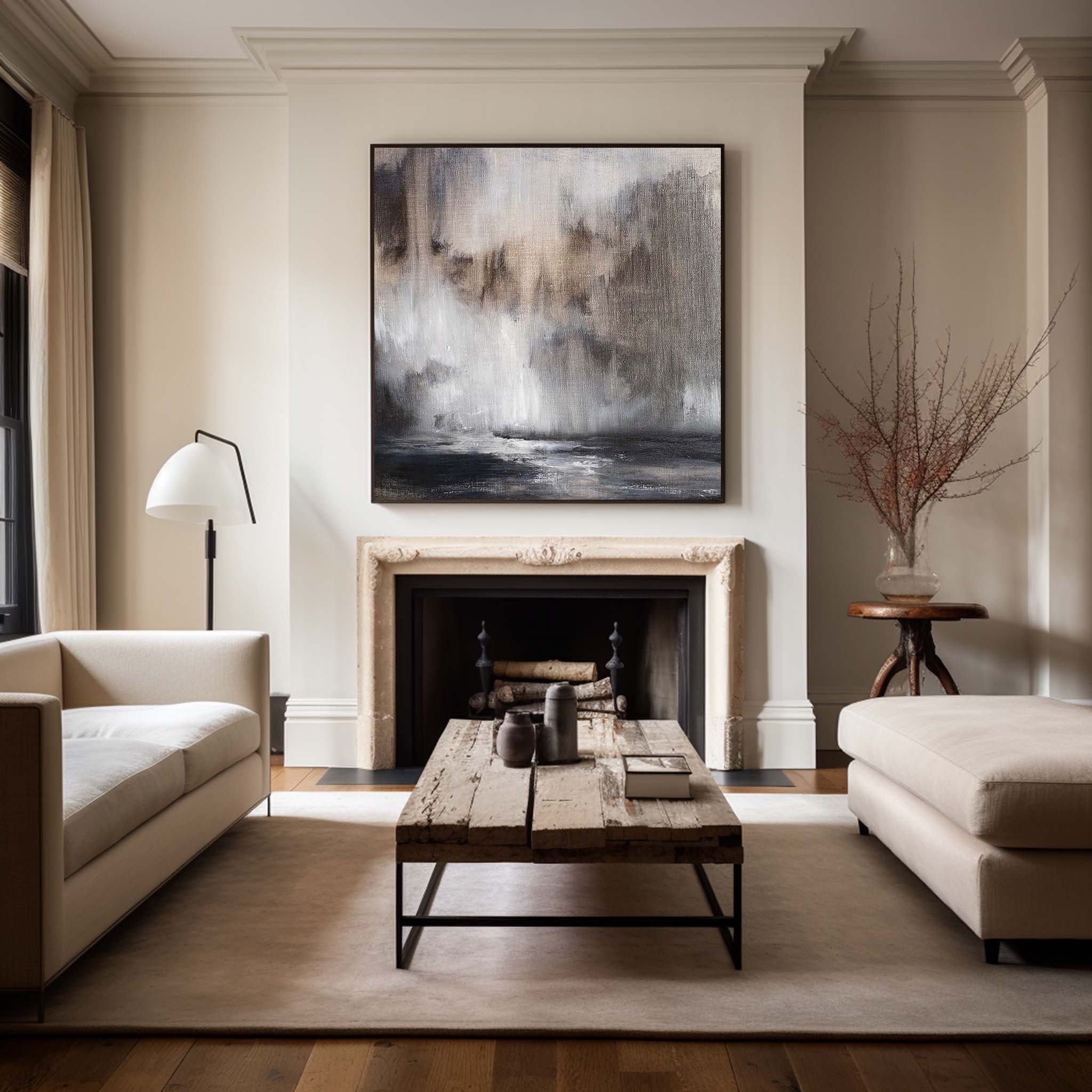 Wall Art Neutral Abstract Stormy Sea Landscape Modern Texture Living Room | Neutralighting