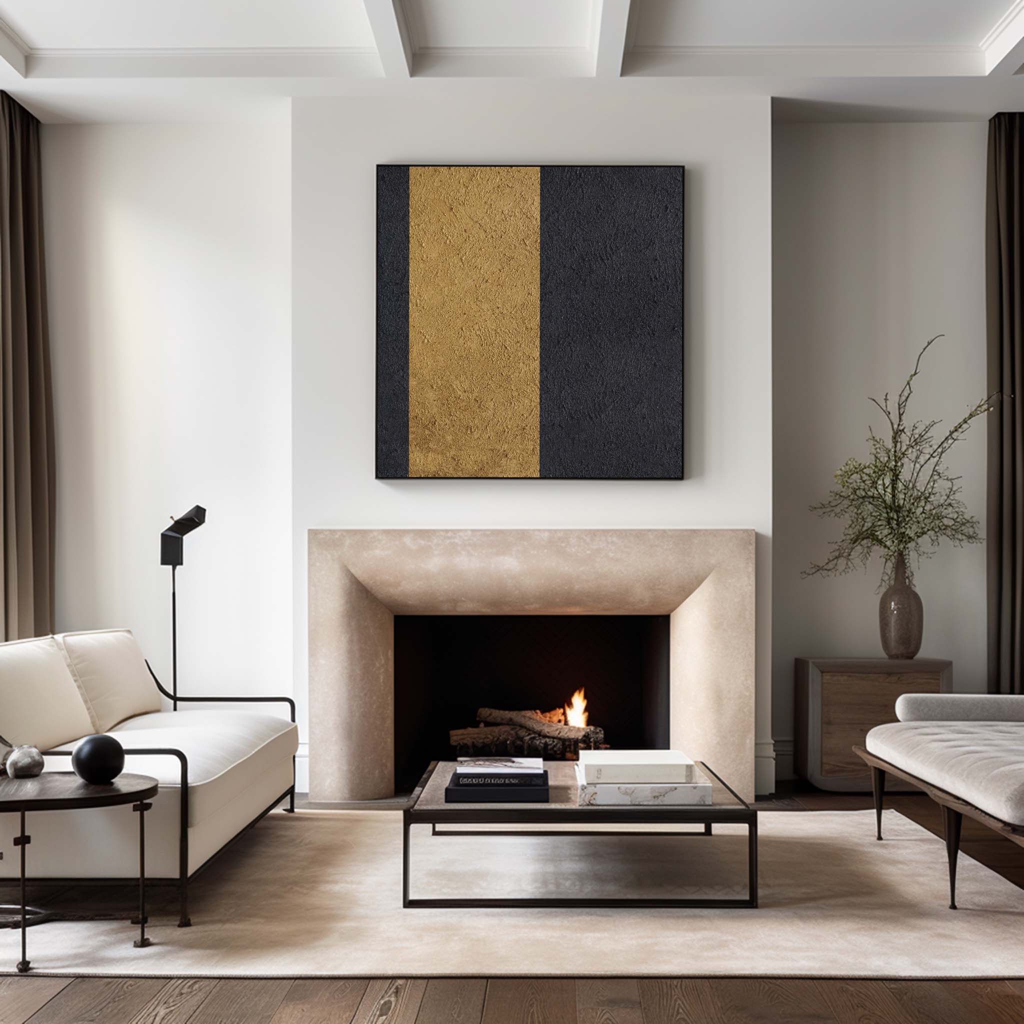 Black‑Gold Square Split‑Block Symmetrical Heavy‑Rugged‑Textured Artwork
