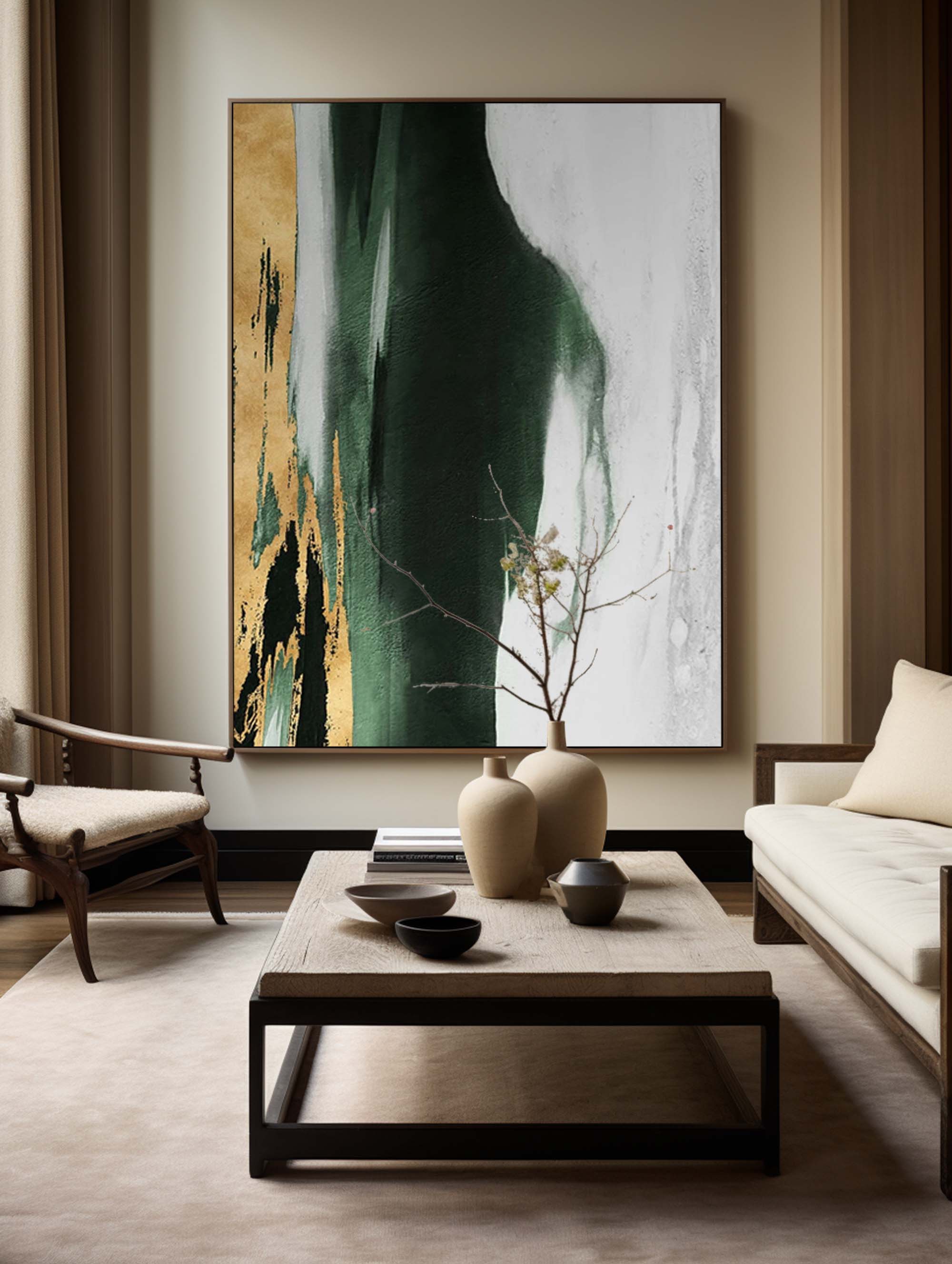 Green And Gold Abstract Painting
