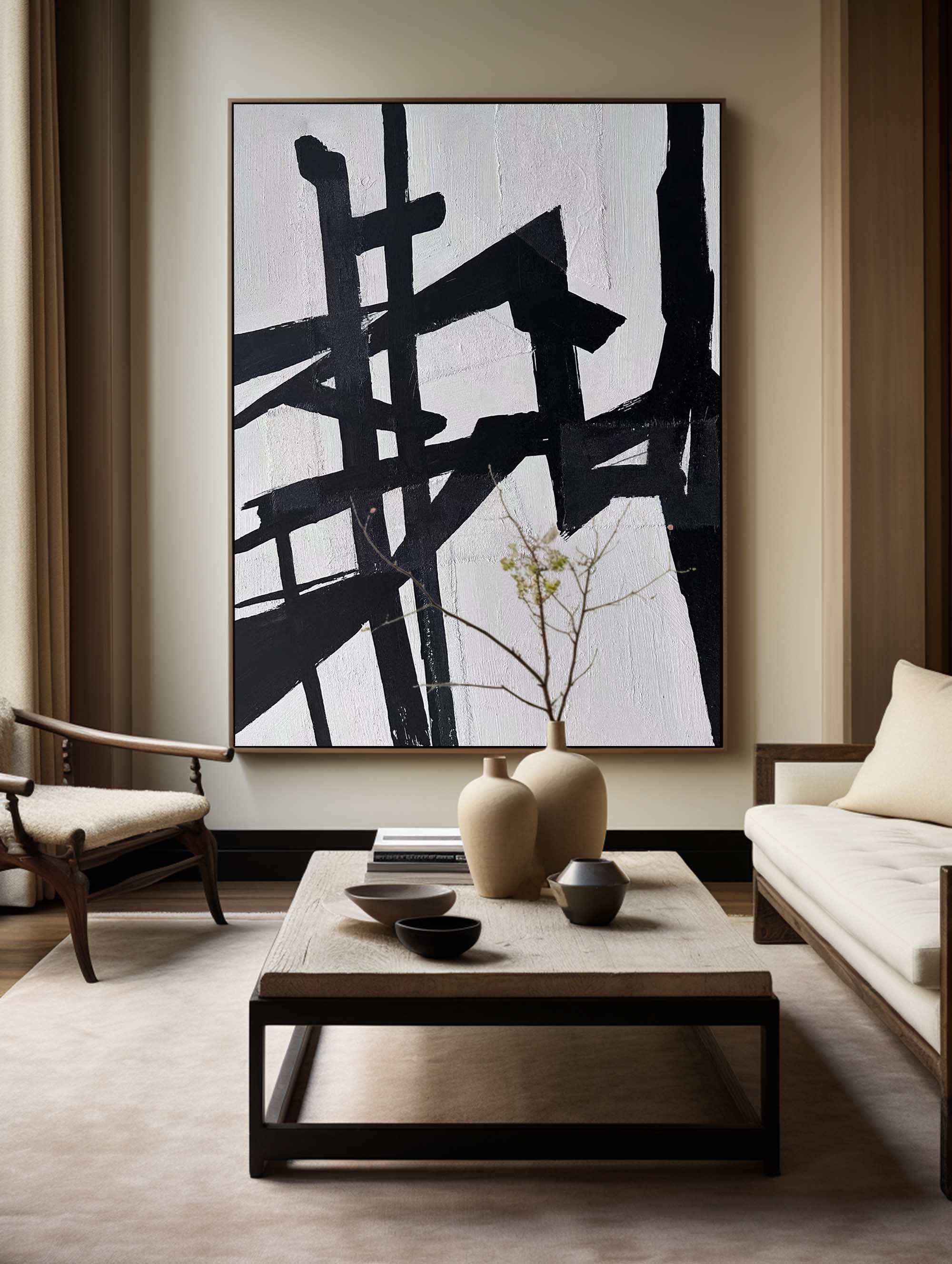 Black White Linear Abstract Painting