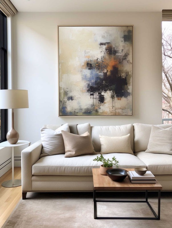Beige Black Orange Abstract Painting